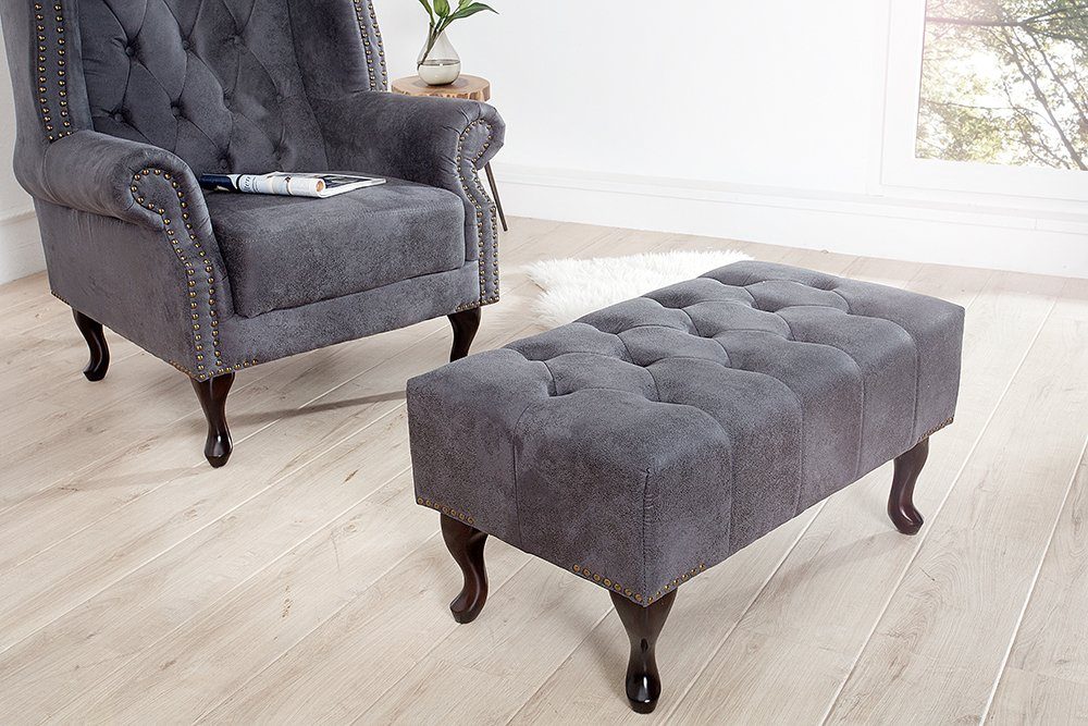 riess-ambiente Fußhocker CHESTERFIELD 80cm antik grau, mit Massivholzbeinen