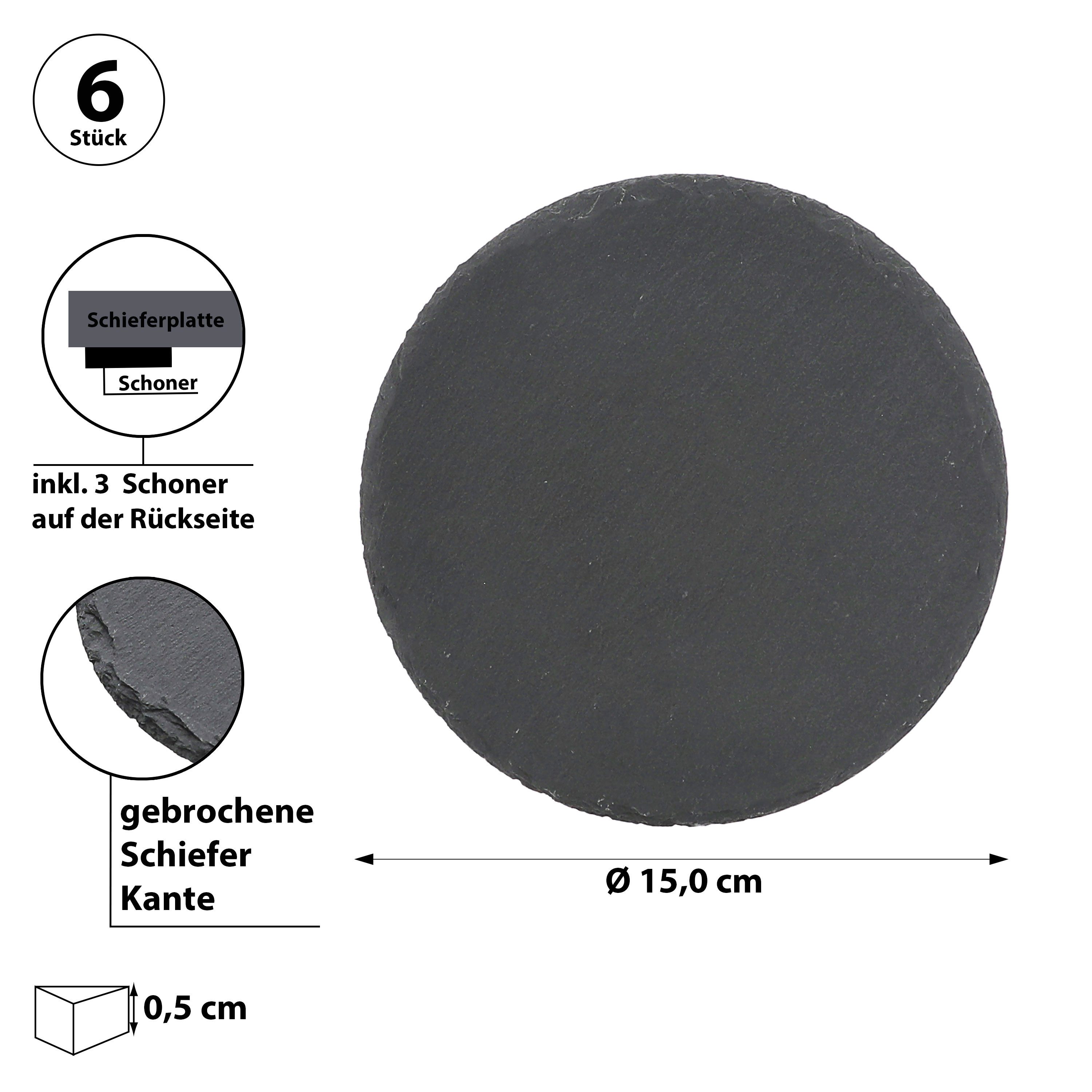 CEPEWA Servierplatte Schieferplatte 6er Set Ø15cm rund Filzschoner Servierplatte, (6-tlg) – Bild 2 von 5