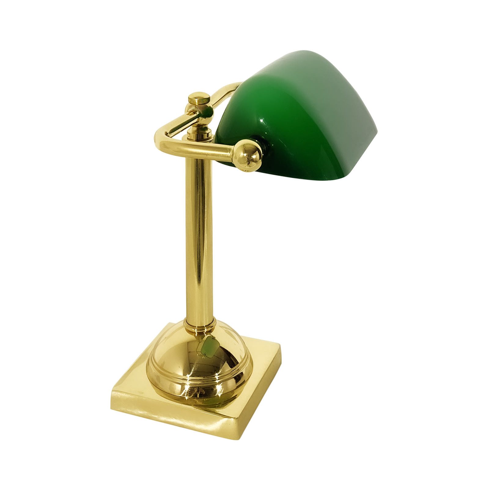 Licht-Erlebnisse Schreibtischlampe LAMPADE MINISTERO, ohne Leuchtmittel, Bankerlampe Tischleuchte in Messing poliert Grün E14 25 cm Glas