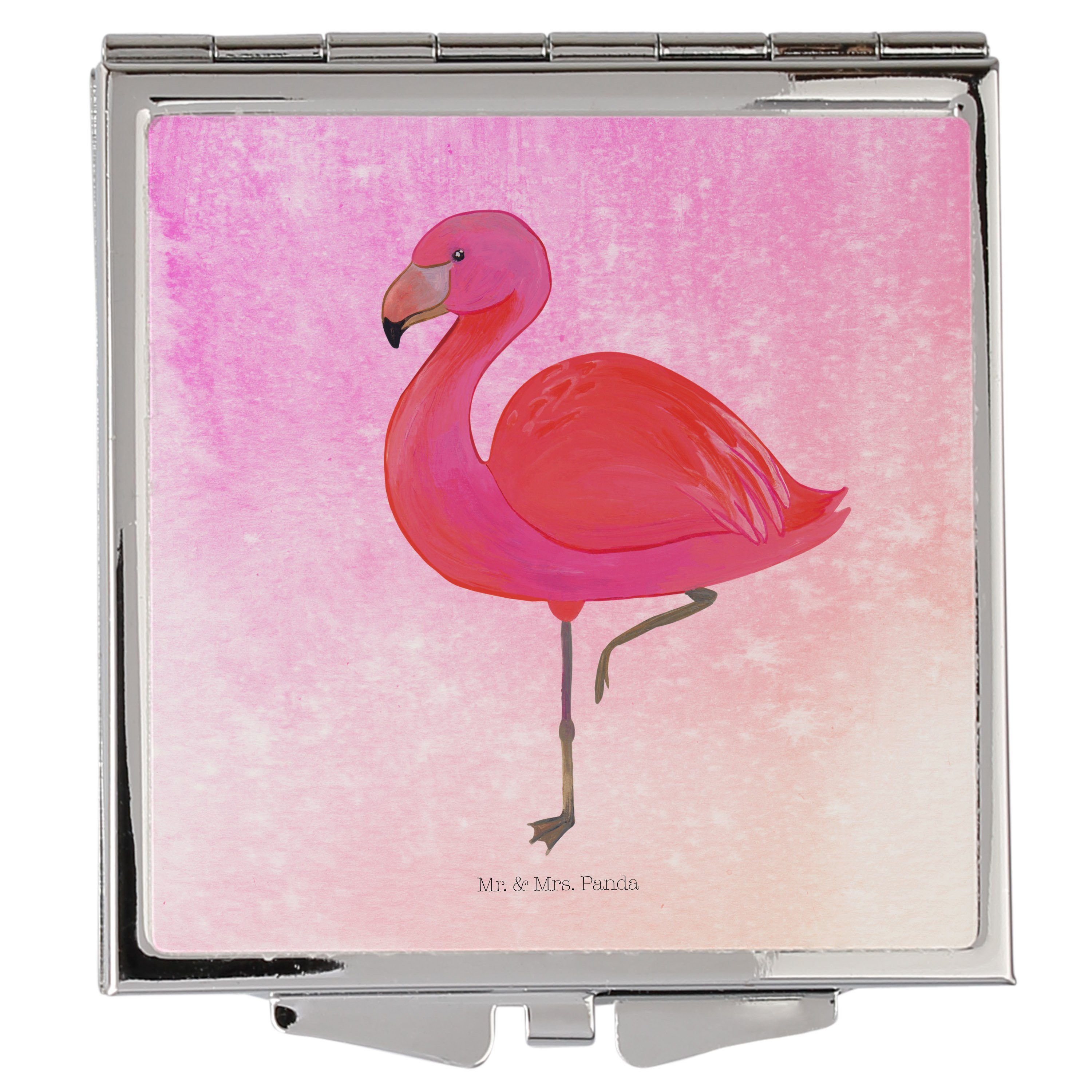 Mr. & Mrs. Panda Kosmetikspiegel Flamingo classic - Aquarell Pink - Geschenk, Spiegel, Handtasche, sil (1-St)