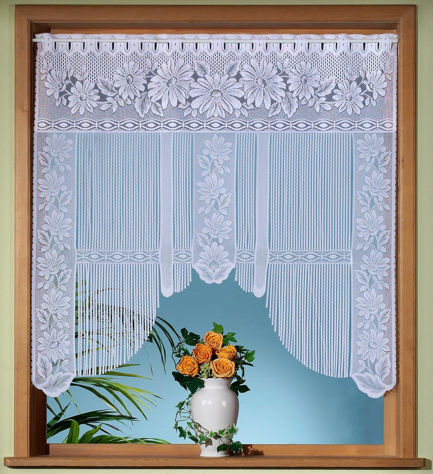 Weckbrodt Scheibengardine Emilia (1 St), Stangendurchzug, halbtransparent, Jacquard, Jacquard, Gardine, Fadengardine, floral, geblümt, HxB: 105x105, Store