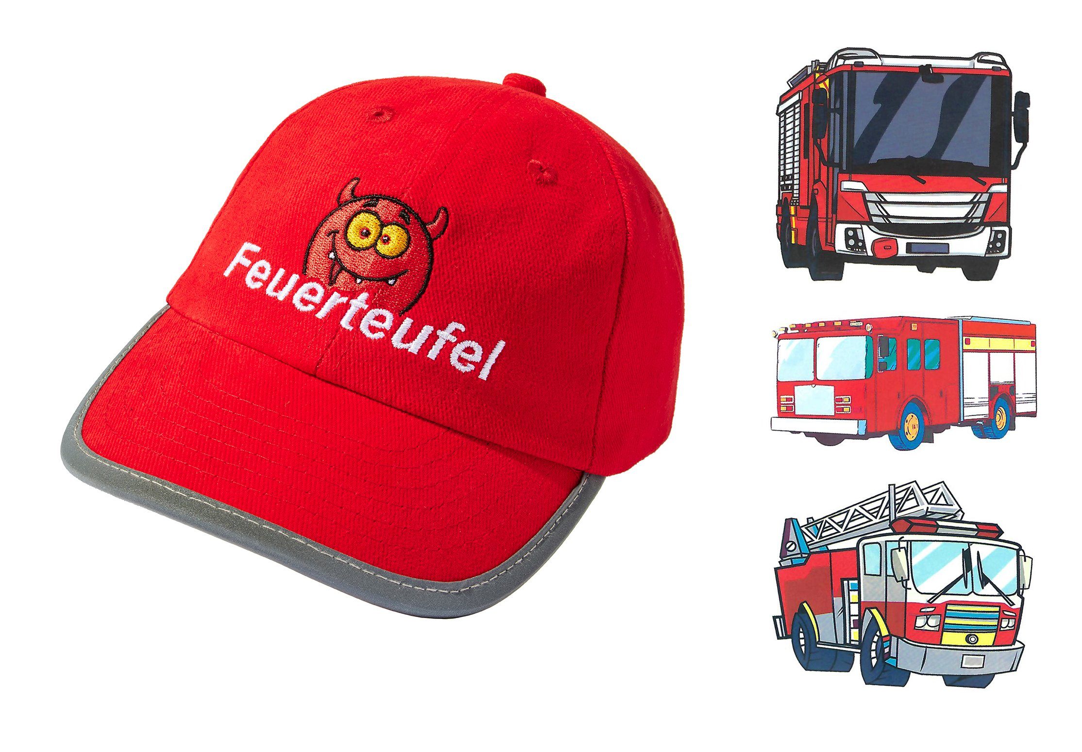 Baseball Cap Reflektoren Kappe Kinder "Feuerteufel" (inkl. 3 Feuerwehrauto Sticker)
