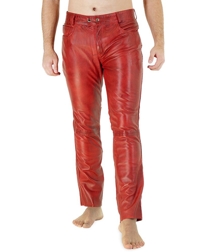 Lederhose Bockle® fitting you RED Lederhose Lederjeans rote echte Herren Leder Hose
