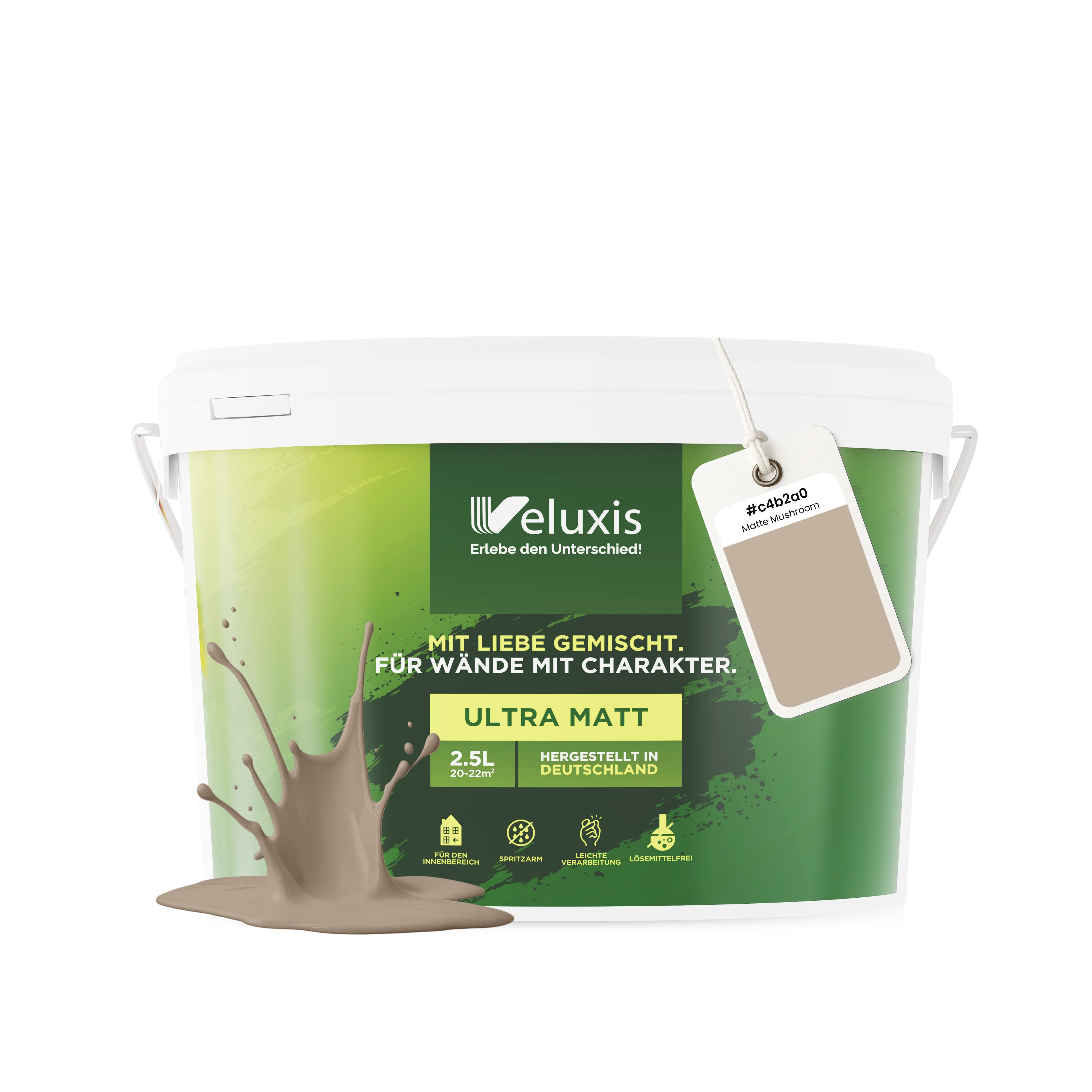Veluxis Wandfarbe Veluxis® Wandfarbe Universal, Deckkraft-Klasse 1, Streifenfrei, tropfarm & VOC-frei