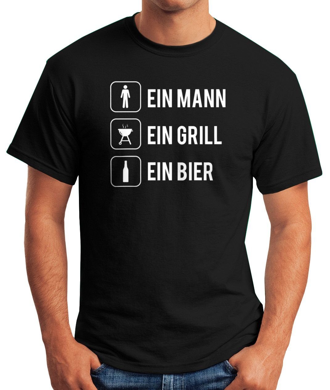 MoonWorks Print-Shirt Herren T-Shirt Ein Mann ein Grill ein Bier Fun-Shirt günstig online kaufen
