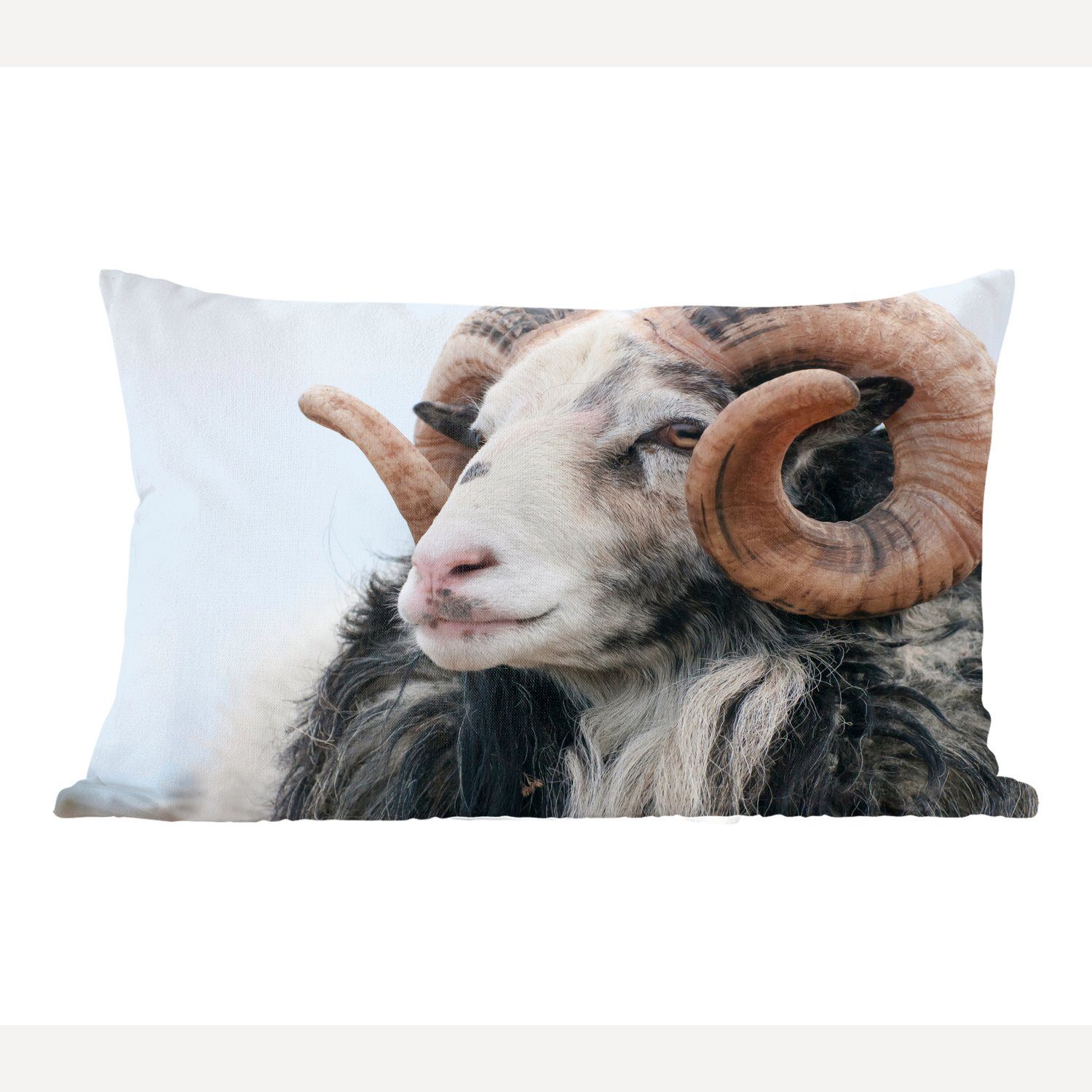 MuchoWow Dekokissen Schafe - Horn - Tiere, Wohzimmer Dekoration, Zierkissen, Dekokissen mit Füllung, Schlafzimmer