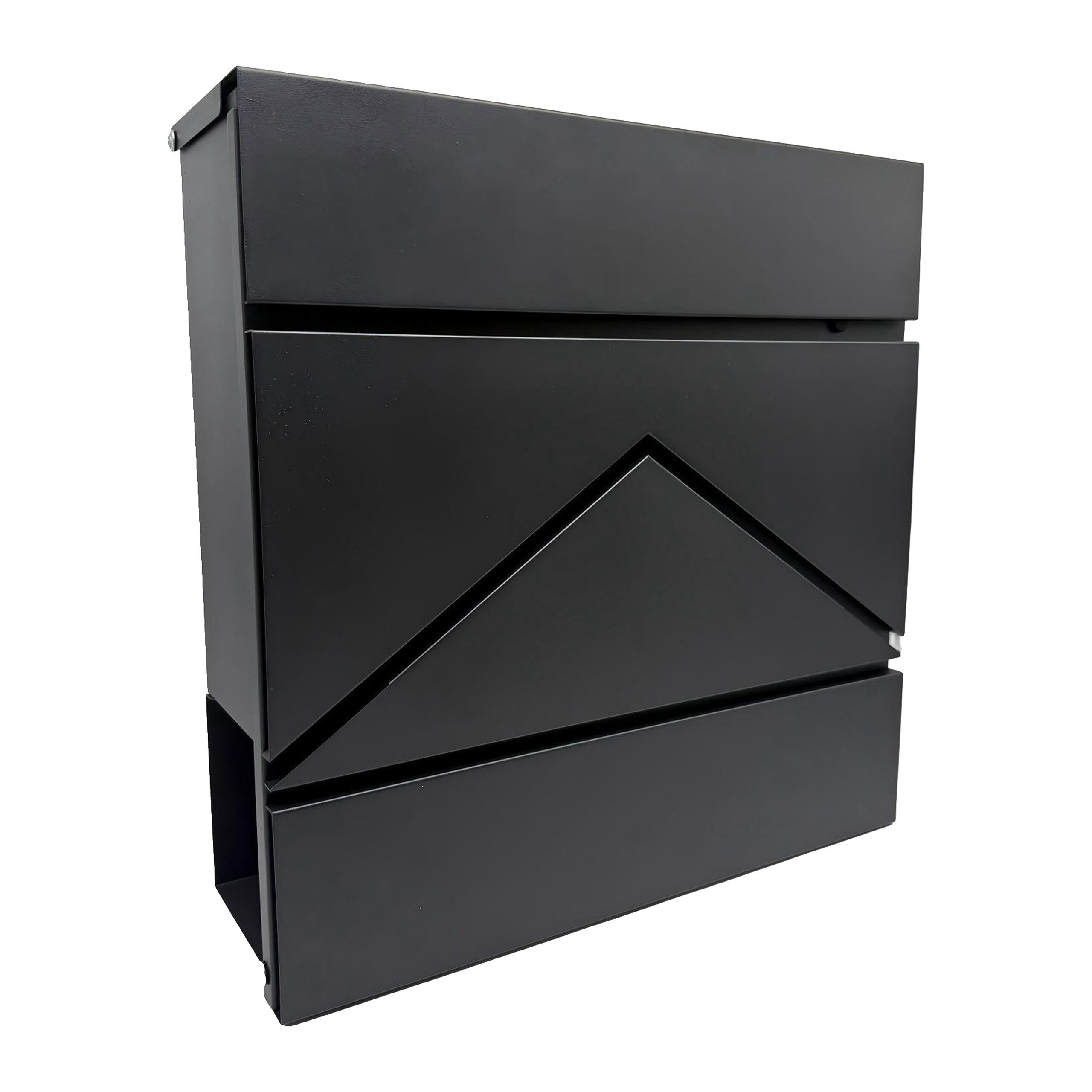 relaxdays Wandbriefkasten Metall Briefkasten mit Zeitungsfach (6-St), schwarz