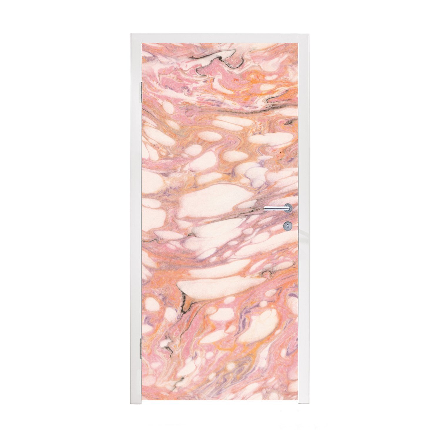 MuchoWow Türtapete Marmor - Weiß - Rosa, Matt, bedruckt, (1 St), Fototapete für Tür, Türaufkleber, 75x205 cm