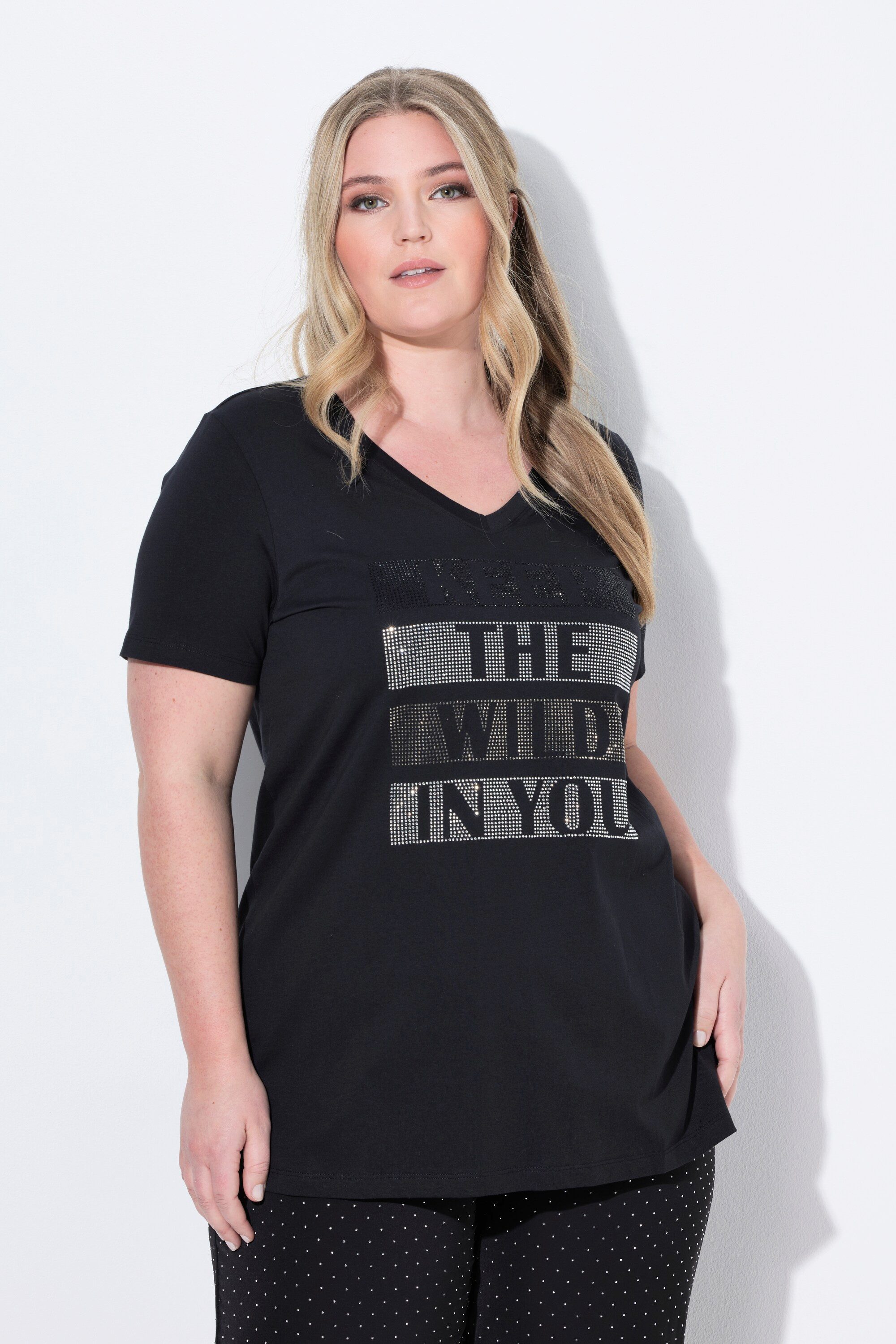 MIAMODA T-Shirt T-Shirt A-Linie Glitzersteinchen-Schriftzug günstig online kaufen