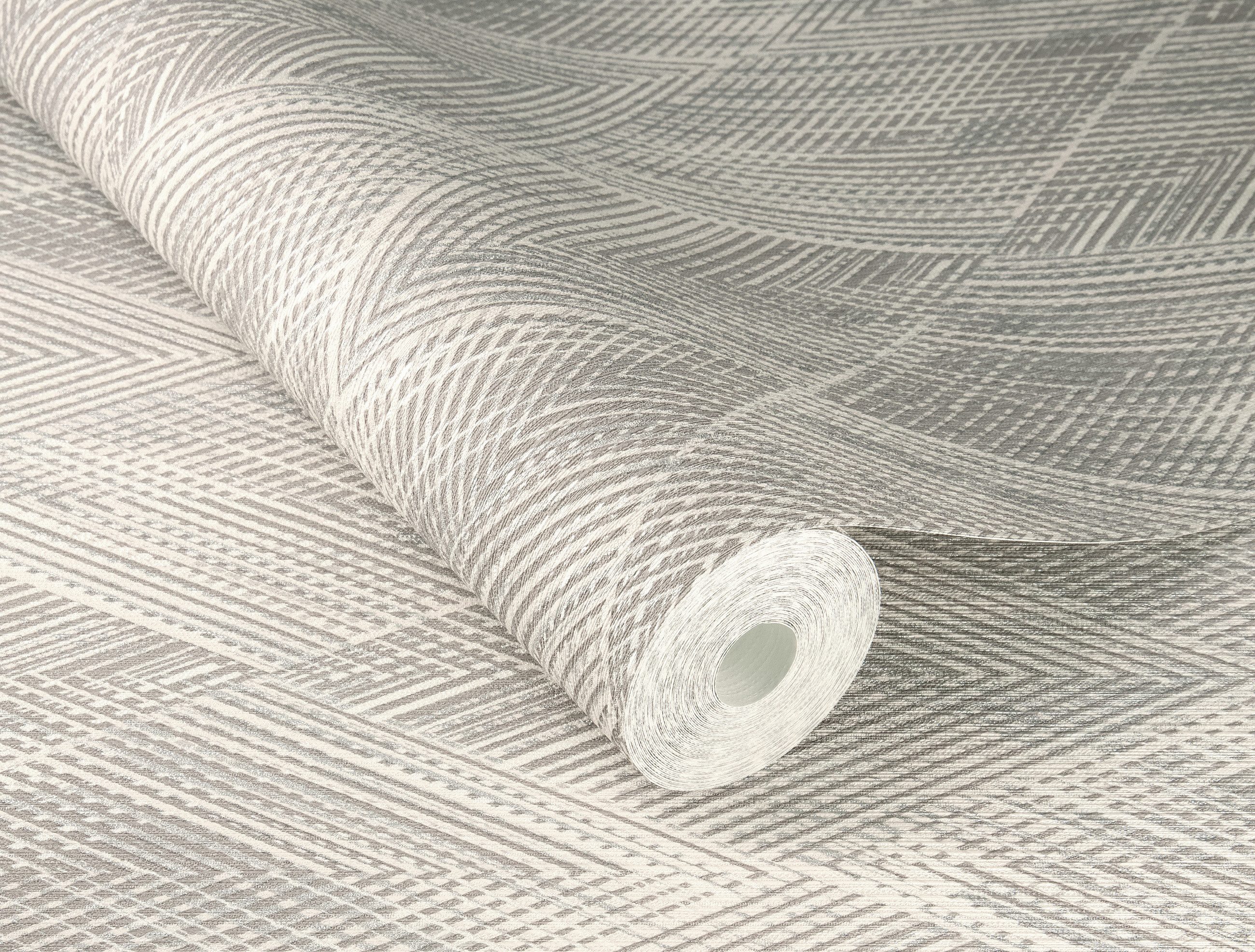 Rasch Vliestapete Rautenmuster - Vinyltapete Grau Silber, Glanzeffekt, (1 Rolle, 1 St., 10,05 m x 0,53 m), gute Lichtbeständigkeit, feucht abwischbar, restlos abziehbar