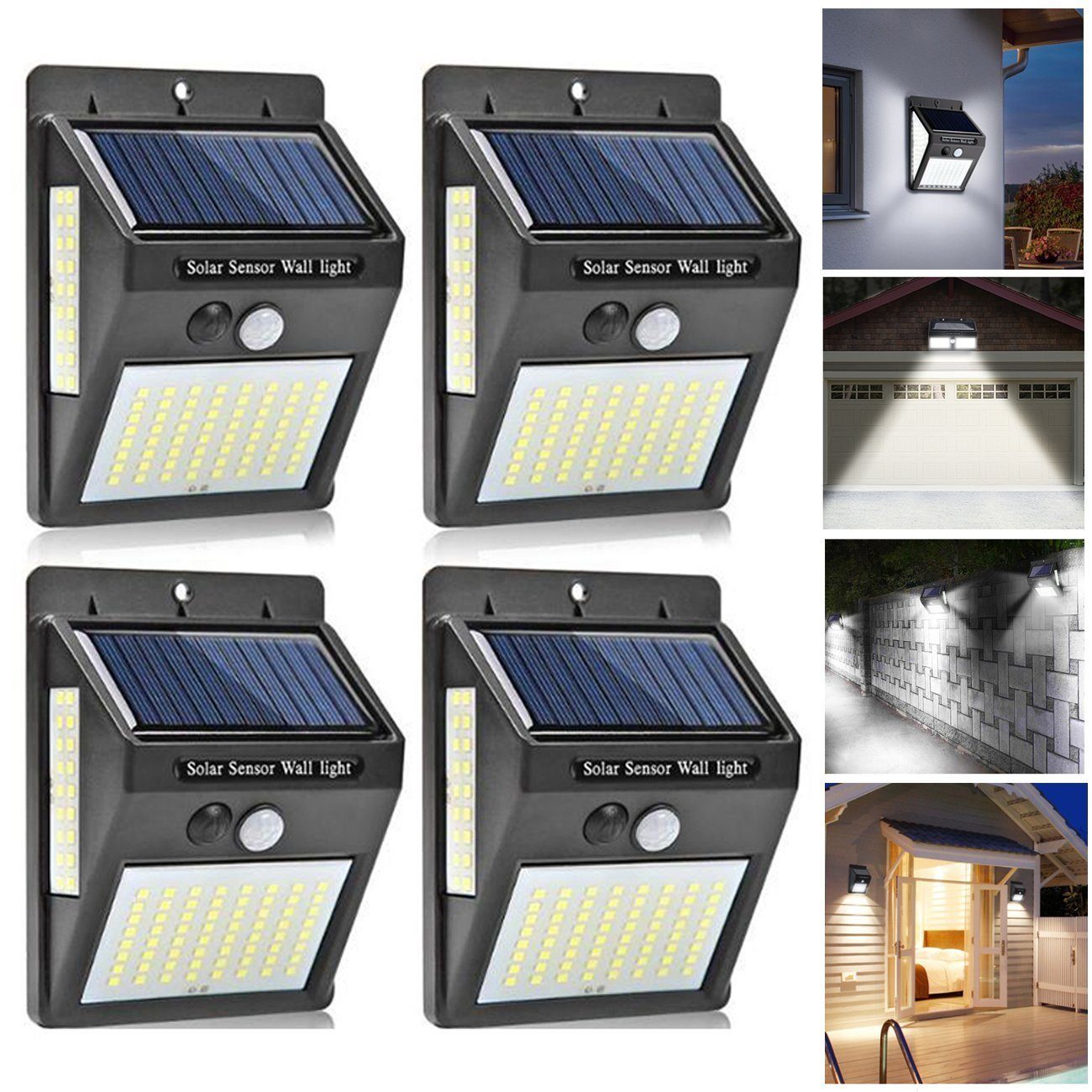 Wandleuchte IP65 Außen, Wasserdichte Solar LED 4 LETGOSPT Stücke Tageslichtweiß, fest LED Außen-Wandleuchte mit Solarleuchte 30LEDs Bewegungssensor, integriert, für Kaltweiß, Solarleuchten Solarlampe