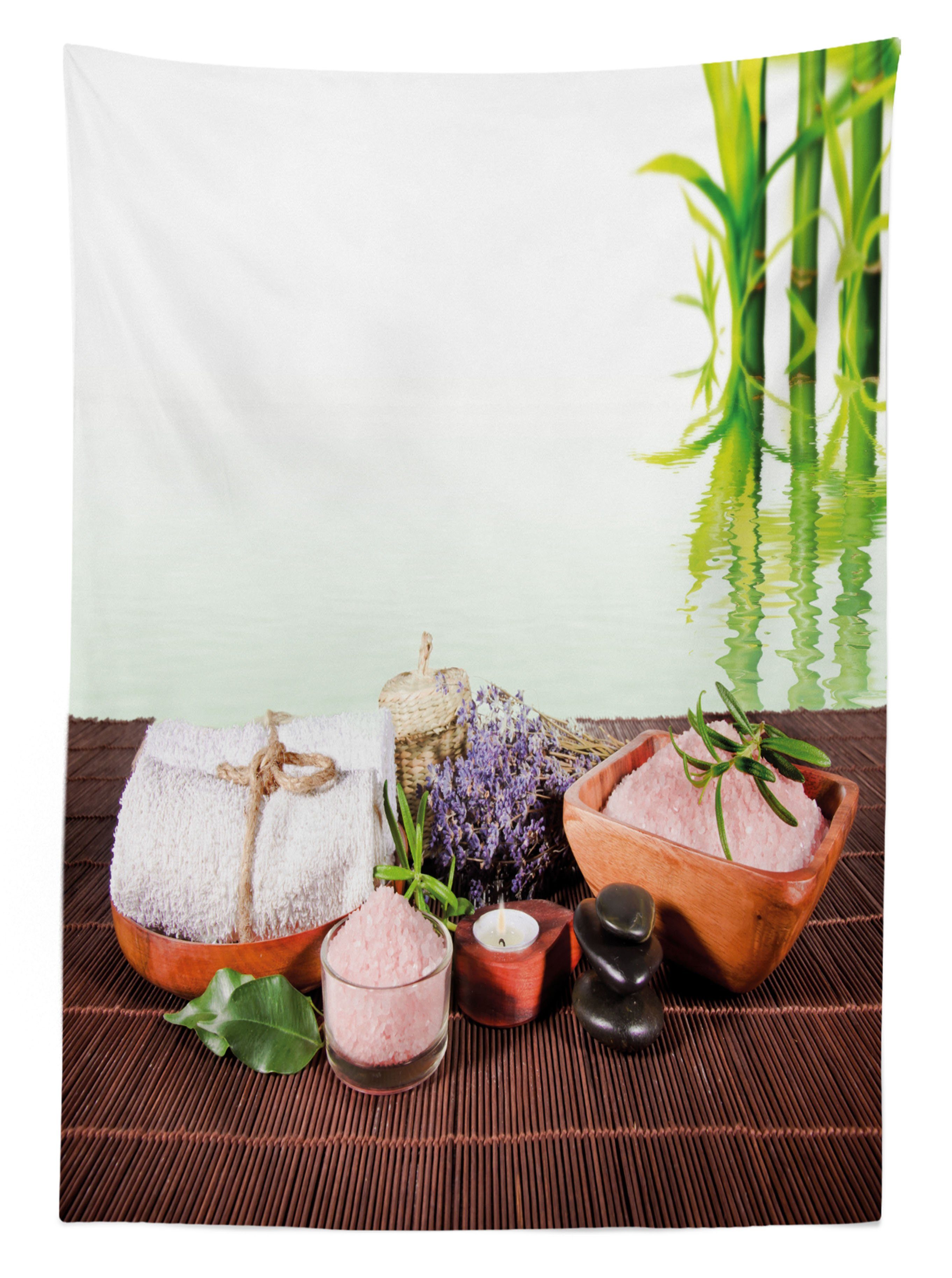 Tischdecke Waschbar den Für geeignet Bereich Spa Außen Bambusse Abakuhaus Klare Steine Blumen Farben, Farbfest