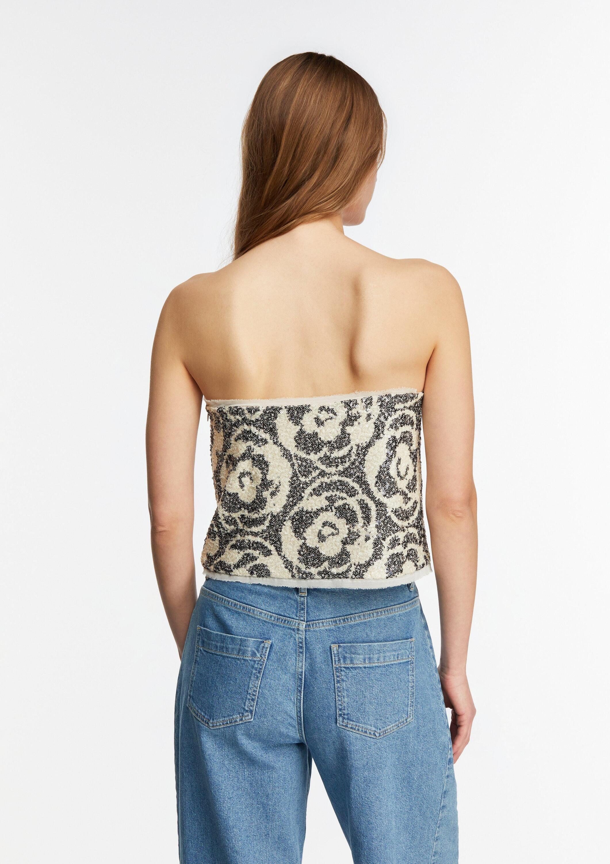 comma Blusentop Bluse Bandeau-Top mit Pailletten