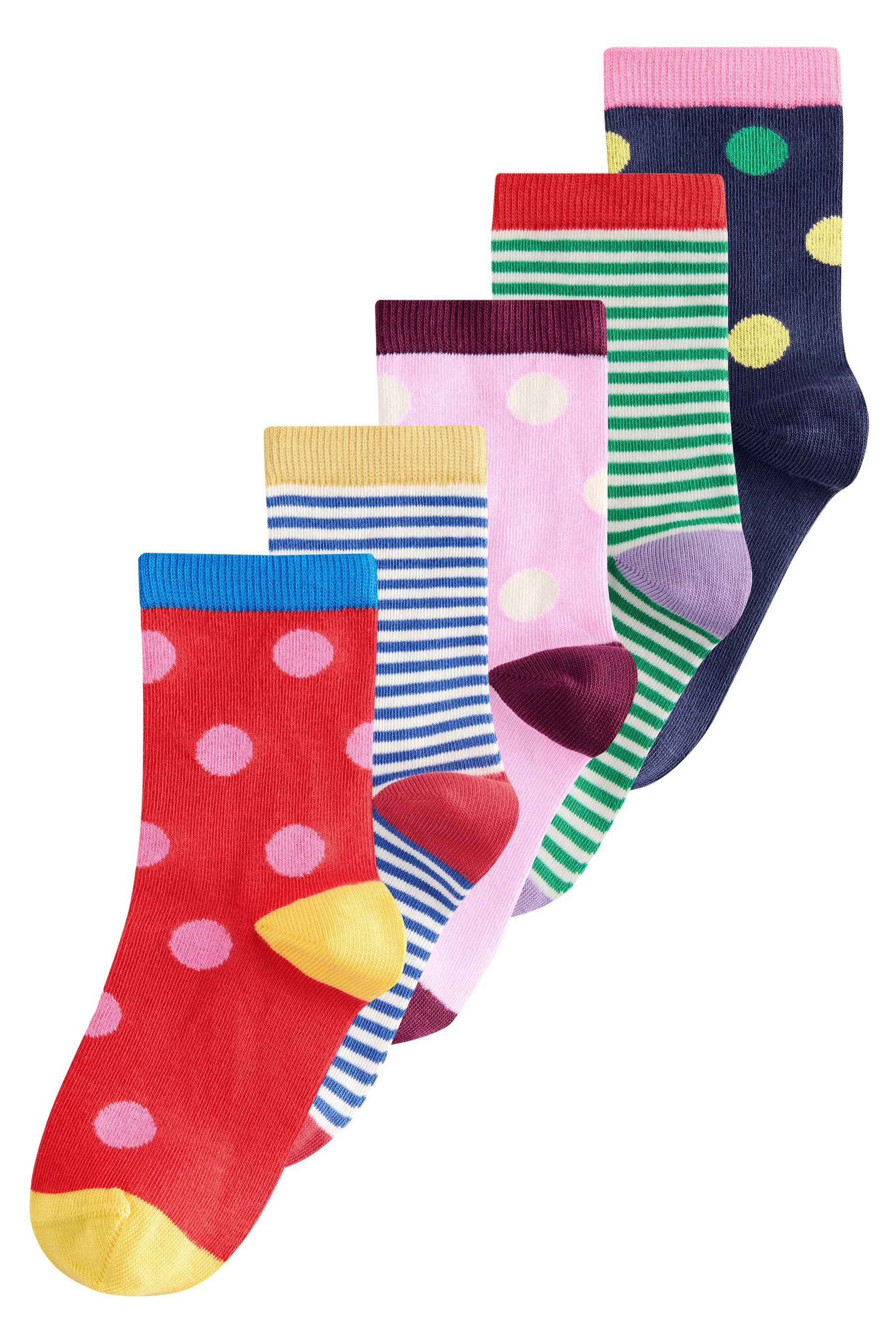 Kurzsocken Söckchen mit Streifen und Punkten, 5er-Pack