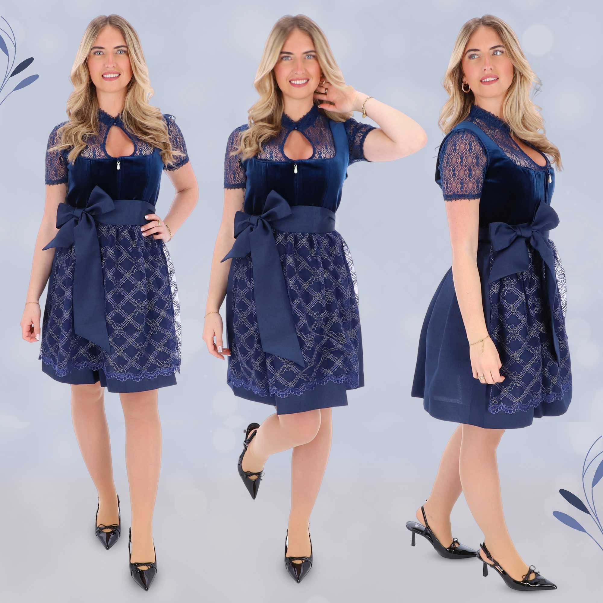 Steigenhöfer Manufaktur Dirndl Damen im Set - Franziska - Vollständiges Oktoberfest Outfit (Komplettes Dirndl Set, Das Set beinhaltet Kleid, Bluse und Schürze) Midi Dirndl - 60cm Rock - Feine Samtoptik und Perlenapplikation