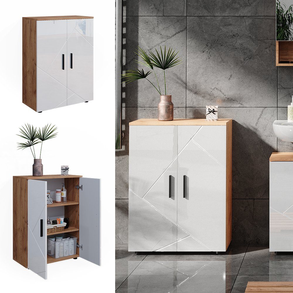 Vicco Midischrank Irma, Goldkraft Eiche/Weiß Hochglanz, günstig online kaufen