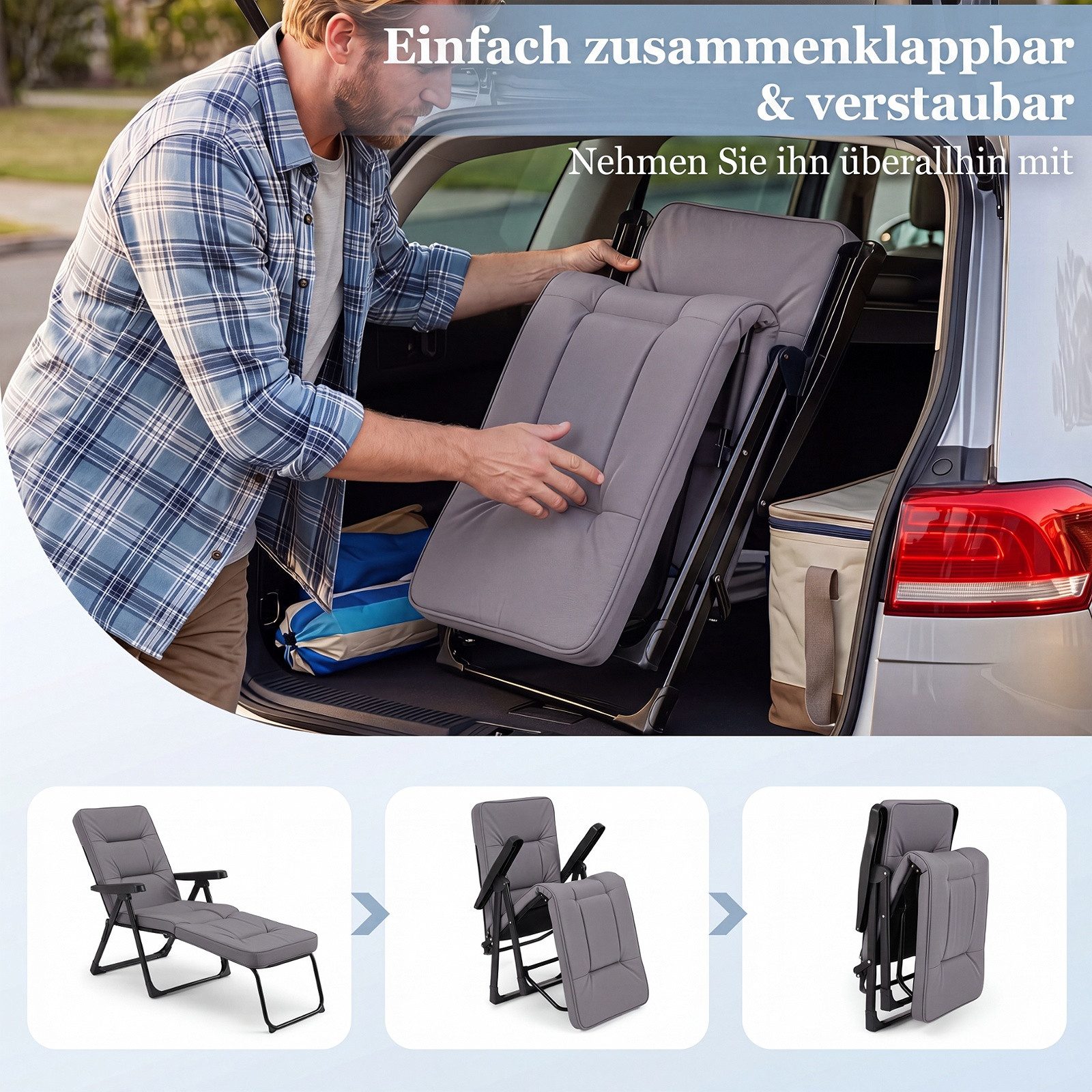 COSTWAY Gartenliege, Mit verstellbarer Rückenlehne & dickem Sitzkissen