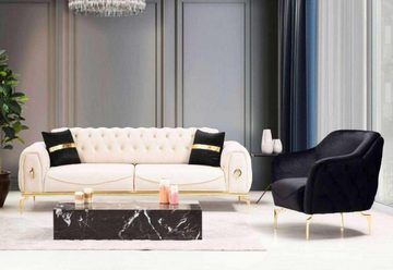 JVmoebel Wohnzimmer-Set Chesterfield Edelstahlmöbel Luxus Sofagarnitur Dreisitzer Sitzgruppe, (2-St., 1x 3-Sitzer + 1x Sessel ohne Couchtisch), Made in Europa