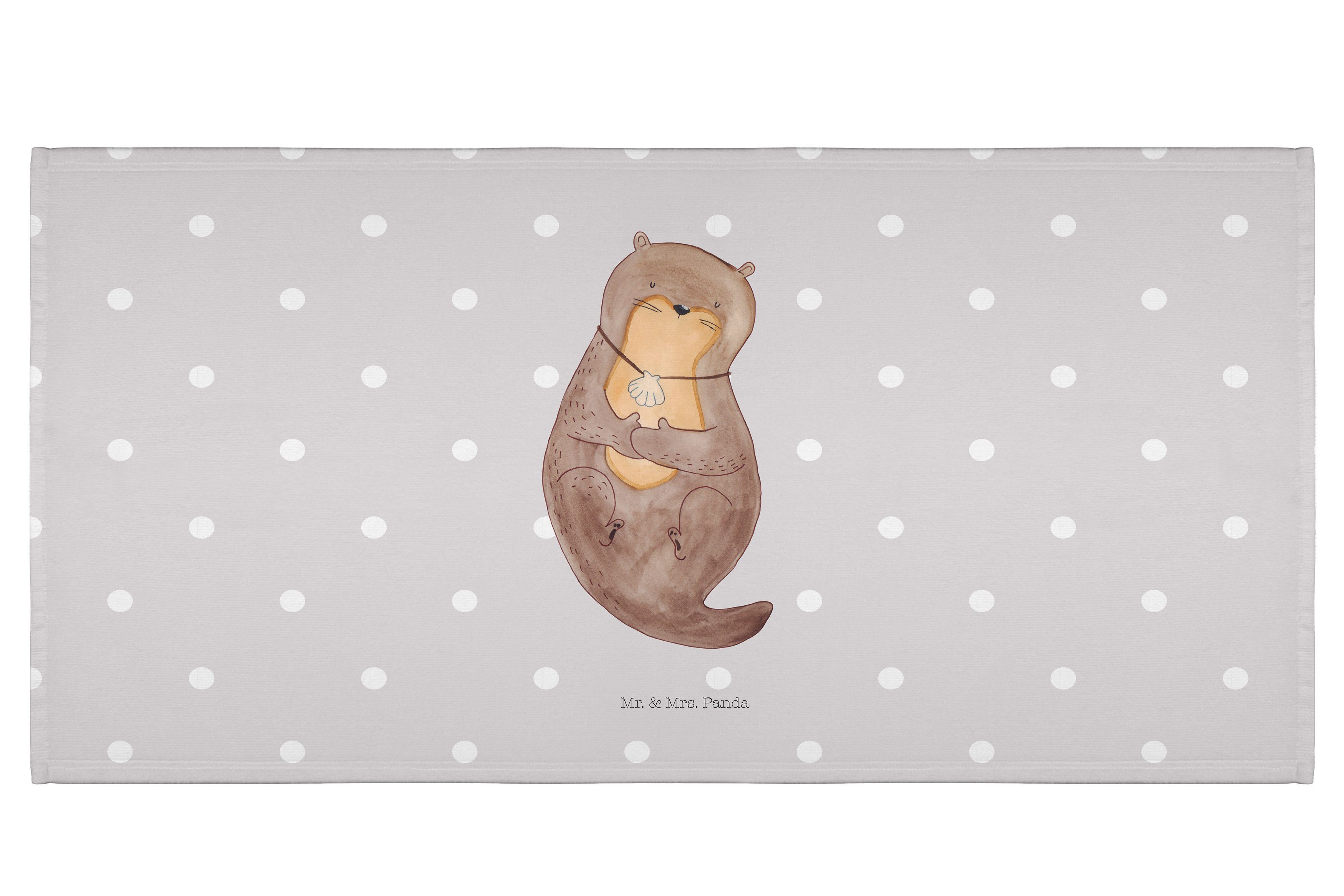 Mr. & Mrs. Panda Handtuch Otter mit Muschelmedaillon - Grau Pastell - Geschenk, Saunatuch, Seeo, (1-St)