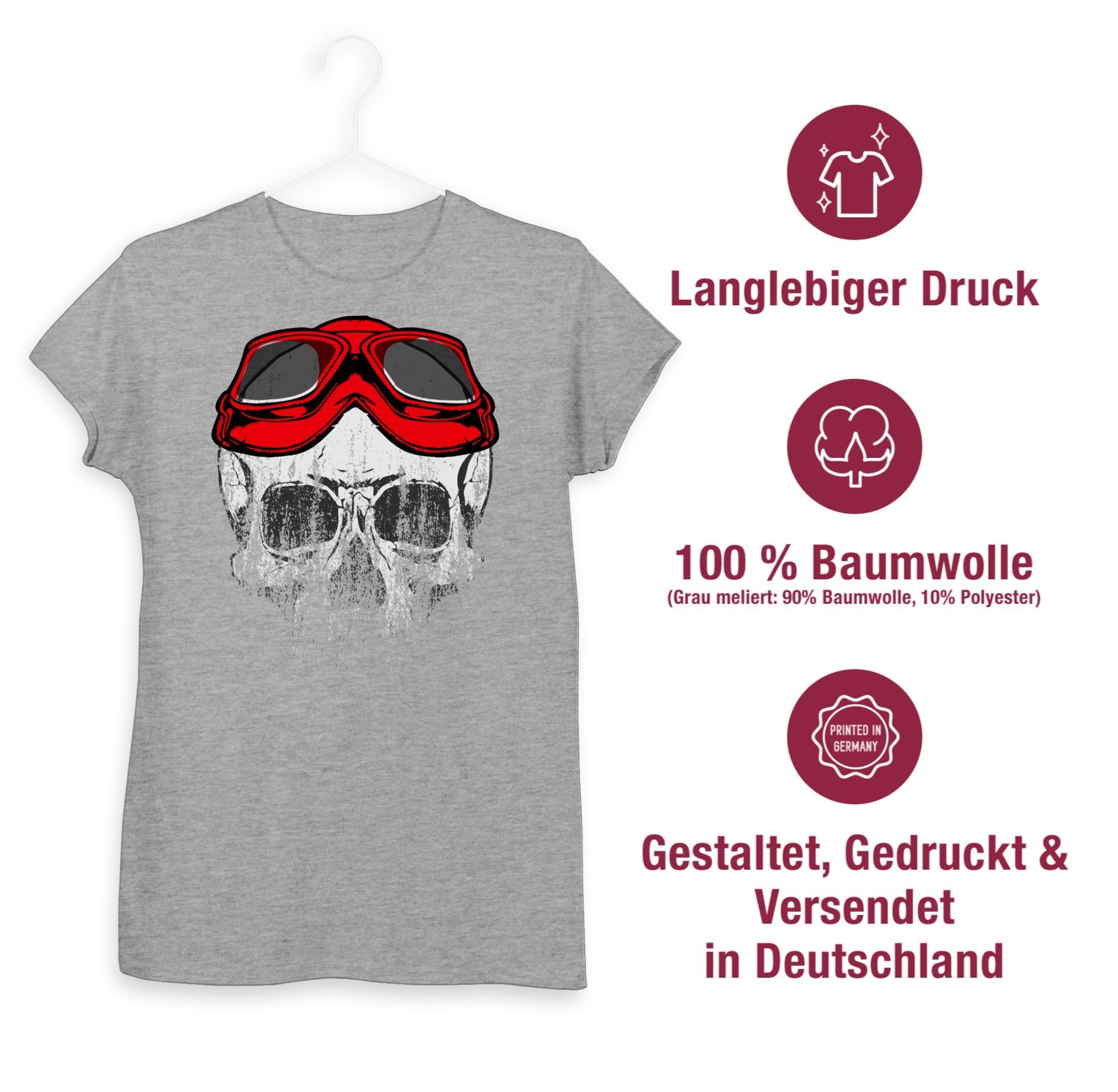Damen Shirts Shirtracer T-Shirt Roter Motorradhelm Totenkopf - Biker - Damen Premium T-Shirt (1-tlg) mit Print, Druck, Symbol / 
