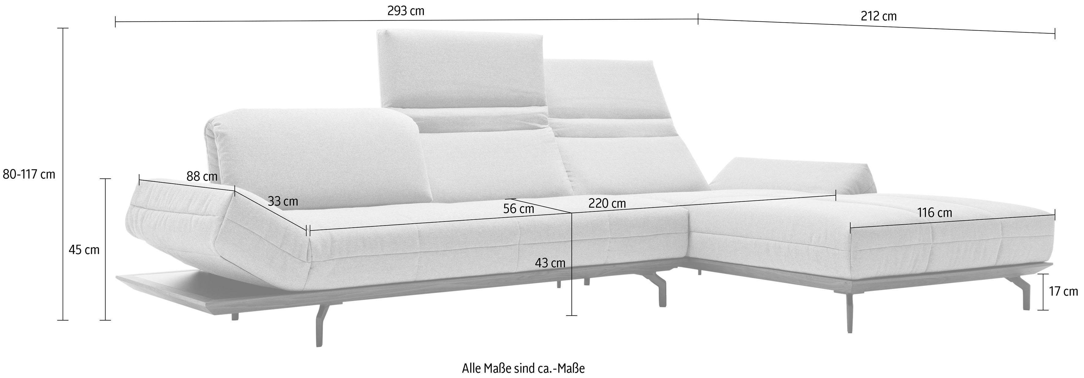 in sofa Eiche Qualitäten, hs.420, cm oder Nußbaum, Breite 2 in hülsta Holzrahmen Ecksofa 293 Natur