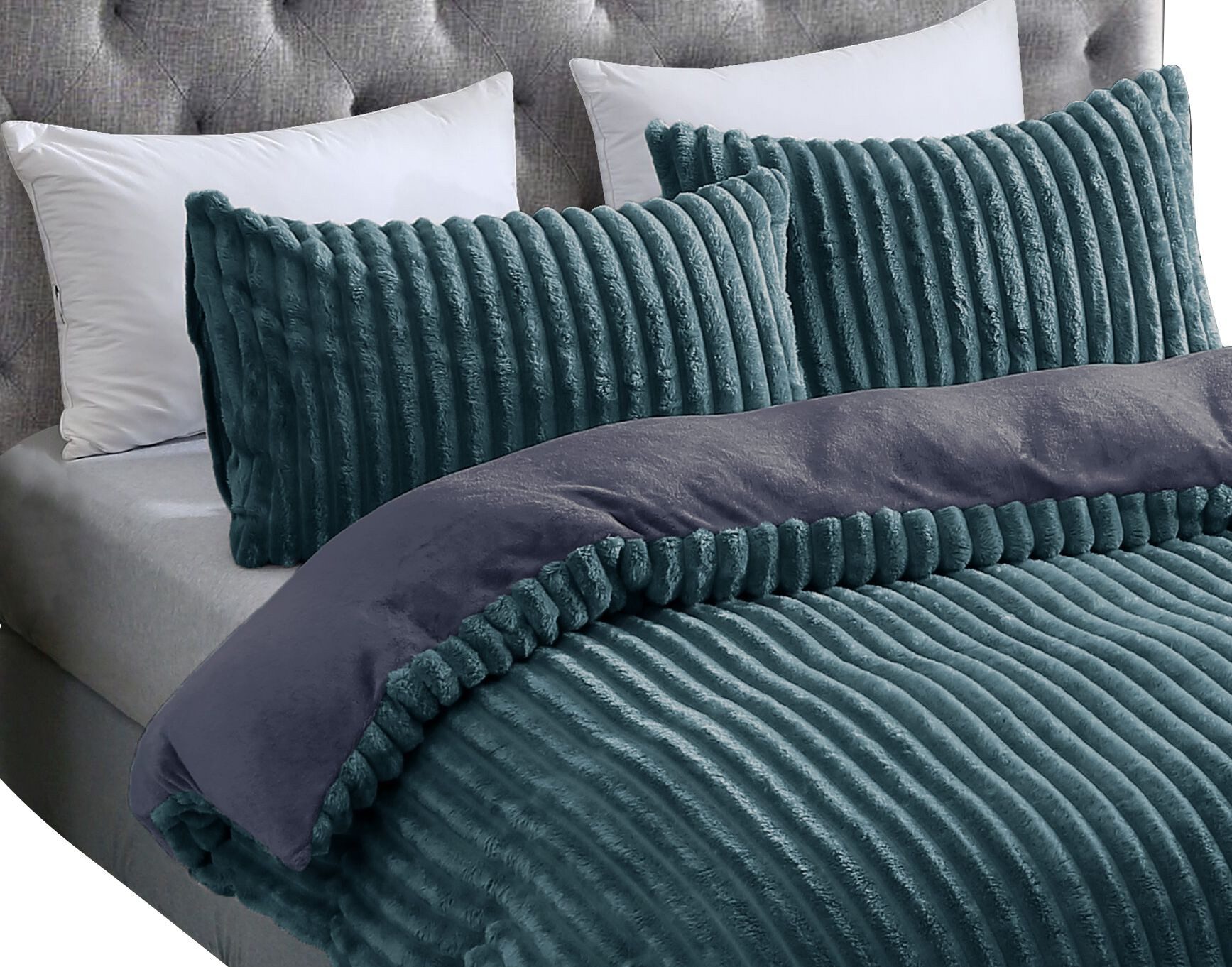 Leonado Vicenti Постельное белье CORD Optik, Teddy Plüsch, Cashmere Touch, Fleece, 3 teilig, Winter, Wendeseite Anthrazit, flauschig, warm, Nicky-Plüsch