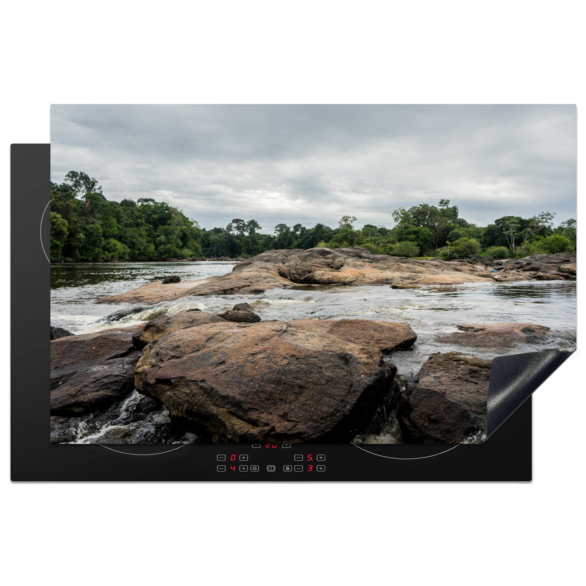 MuchoWow Herdblende-/Abdeckplatte Felsen im Fluss von Suriname, Vinyl, (1 tlg), 81x52 cm, Induktionskochfeld Schutz für die küche, Ceranfeldabdeckung