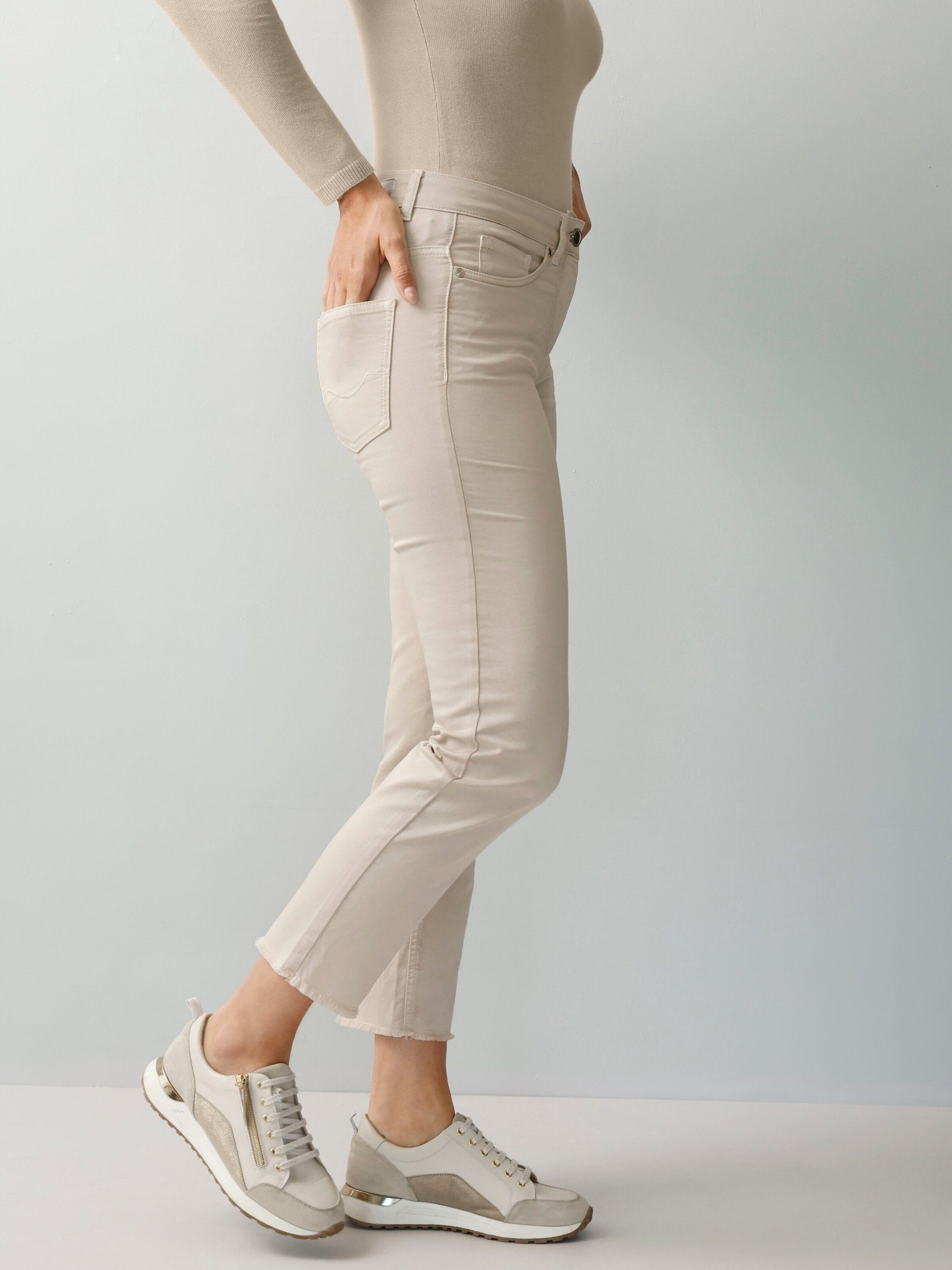 Alba Moda Gerade Jeans 7/8-Twillhose mit Fransen am Saum