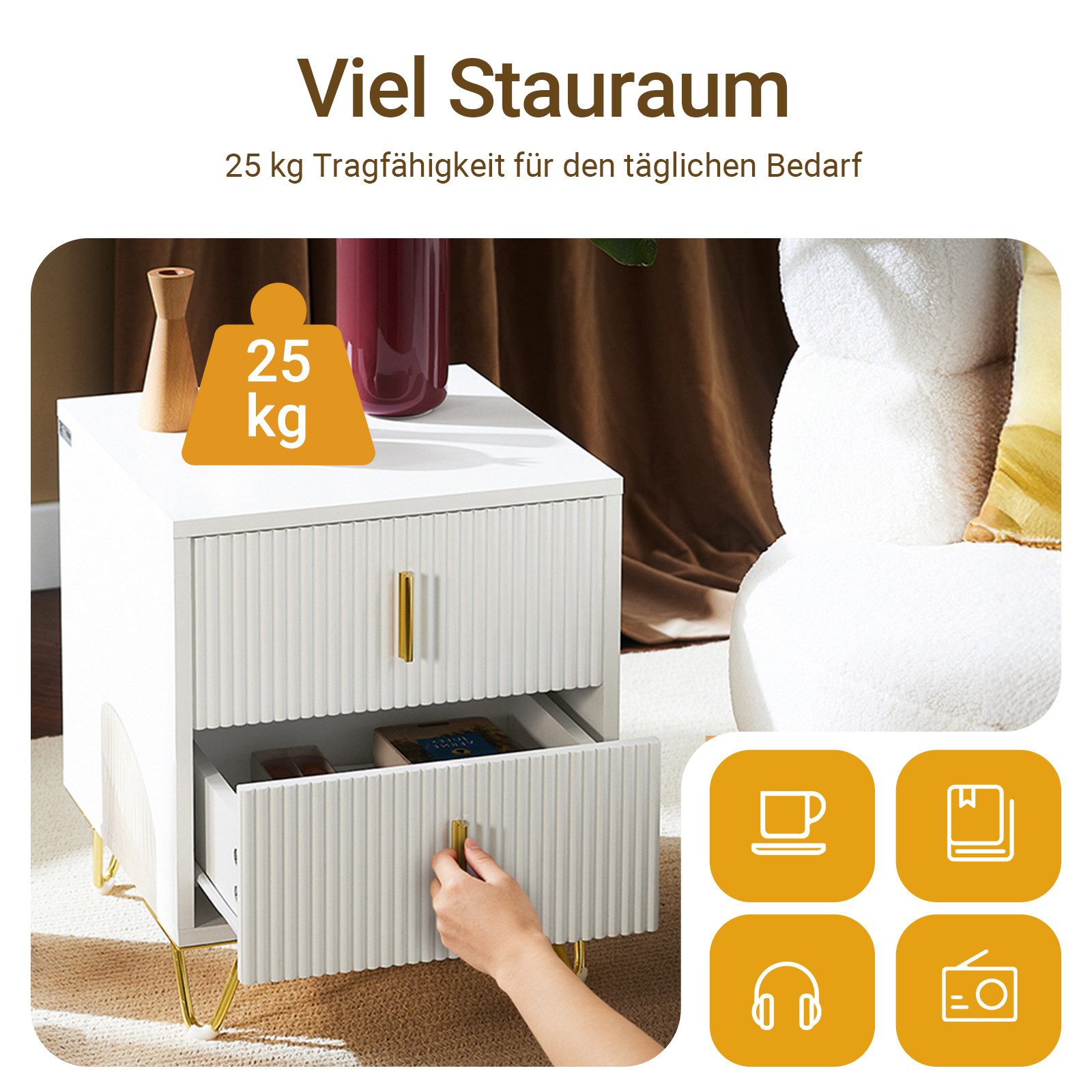 SoBuy Nachttisch FBT115, Sofatisch Couchtisch, Nachttisch 2er set, 2er Set, Nachtschrank mit 2 Schubladen, Beistelltisch, Nachtkommode