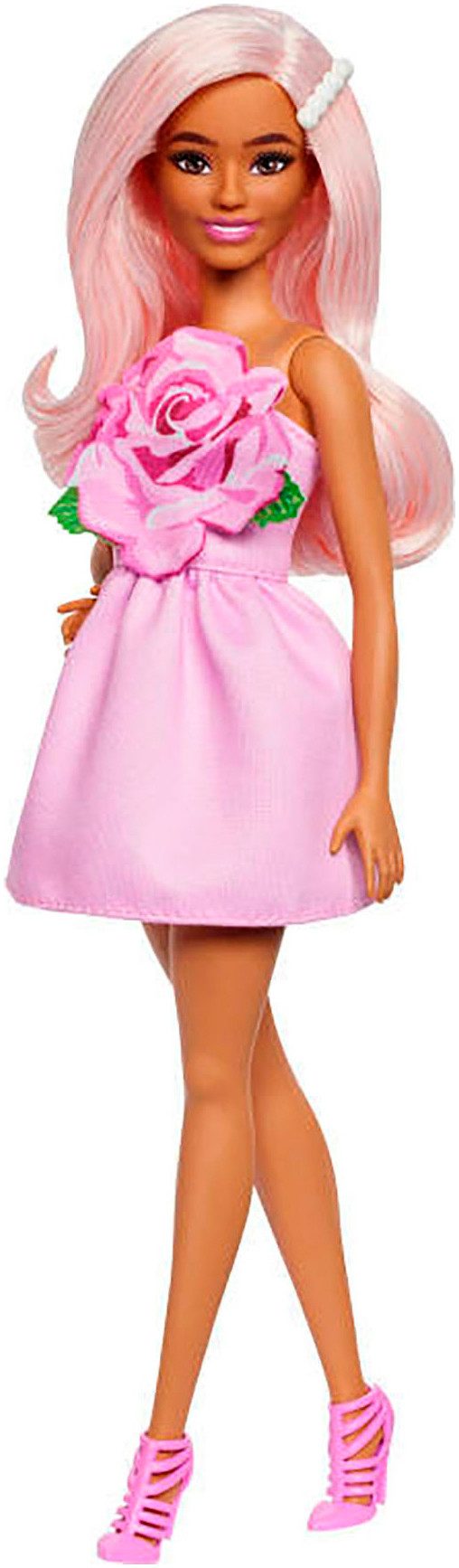 Barbie Anziehpuppe Fashionista Puppe mit Rosenkleid günstig online kaufen