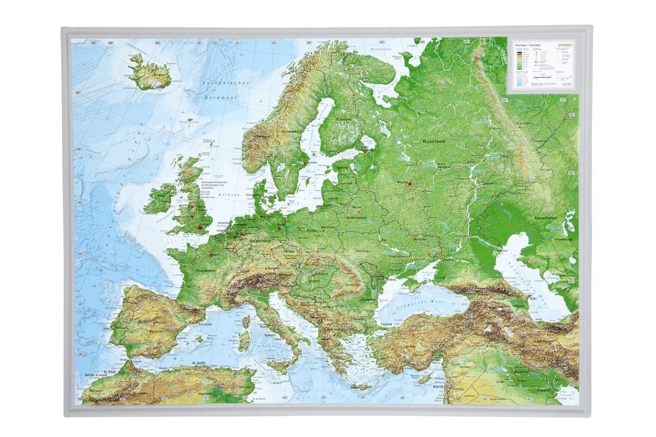 Reliefkarte Europa klein 1 : 16 000 000 / Andre Markgraf, Mario Engelhardt, Din A3 - Tiefgezogenes Kunststoffrelief