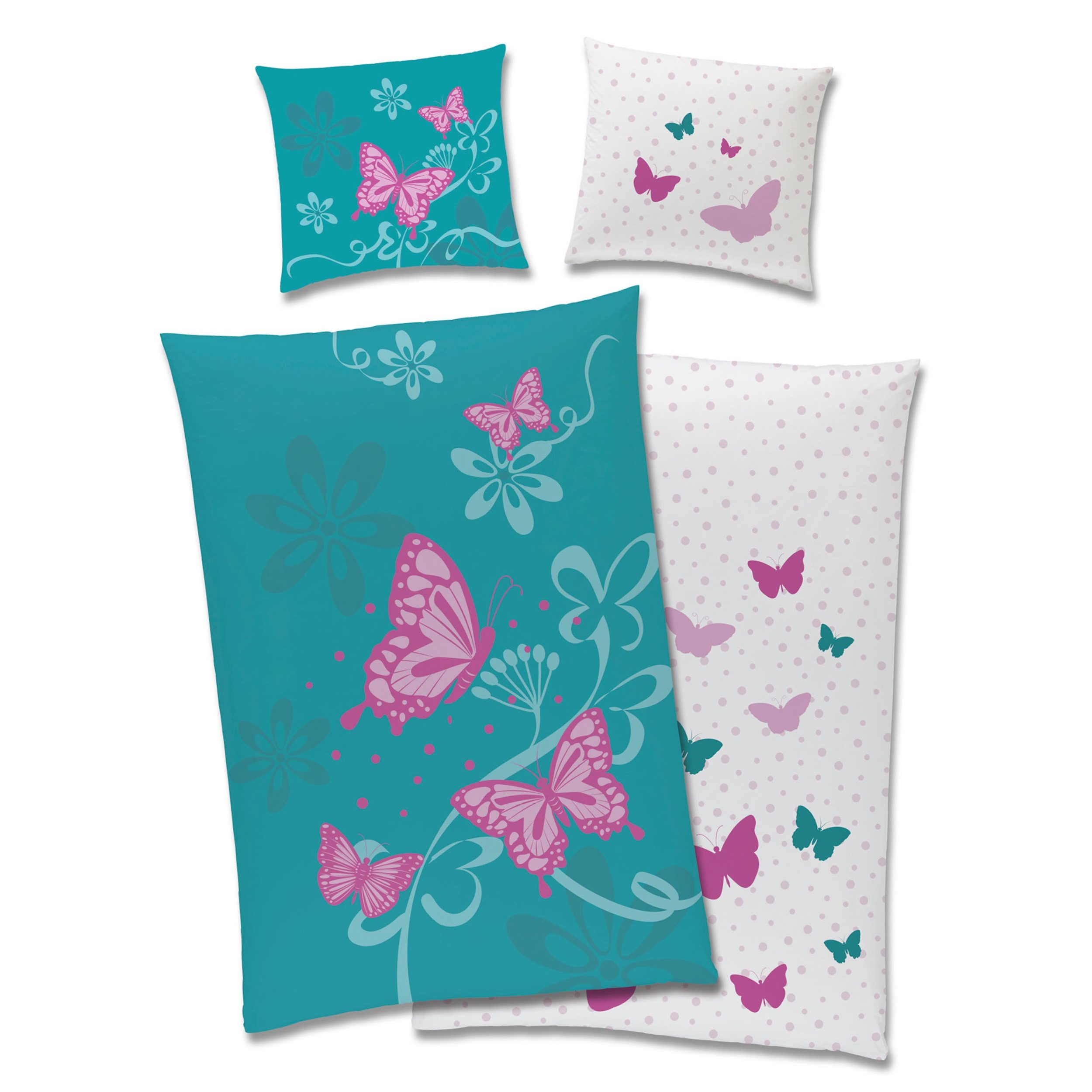 Familando Jugendbettwäsche Schmetterlinge 135x200 80x80 cm günstig online kaufen