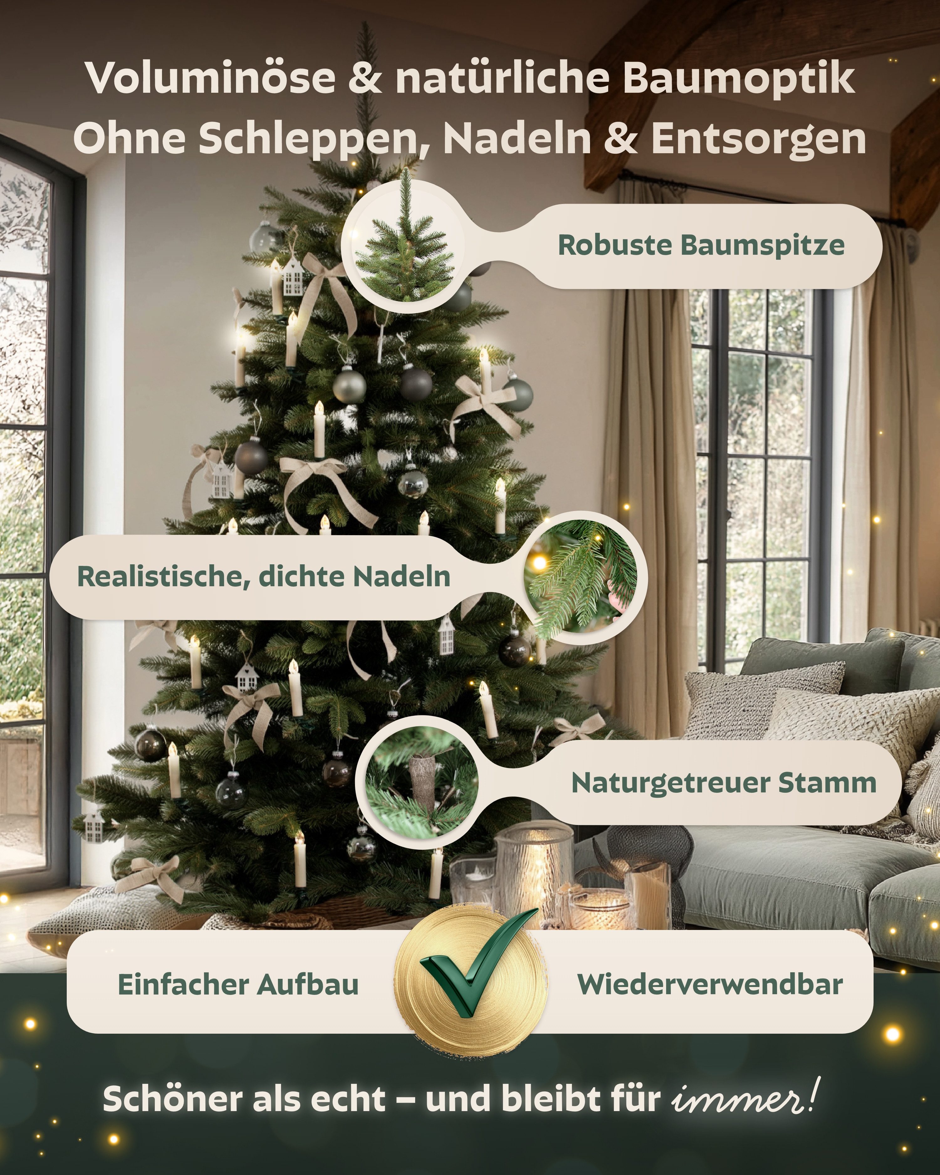HAVN Künstlicher Weihnachtsbaum Håvn ® Premium Künstlicher Tannenbaum Nordlys, Künstlicher Weihnachtsbaum mit PVC-Ästen & PE-Spritzguss-Spitzen