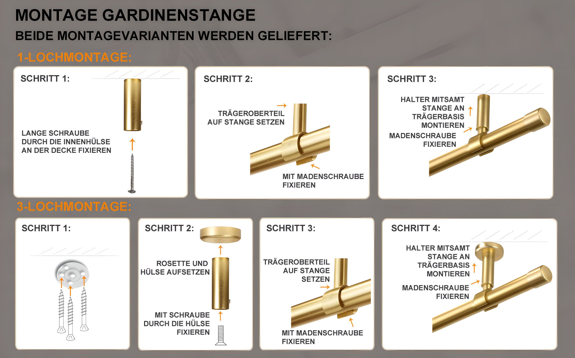 iso-design Gardinenstange Set zur Montage an der Decke mit 20 mm Durchmesser 1-läufig, Ø 20 mm, 1-läufig, Deckenmontage, geschraubt, Aluminium, Variabler Decken – Bild 4 von 5