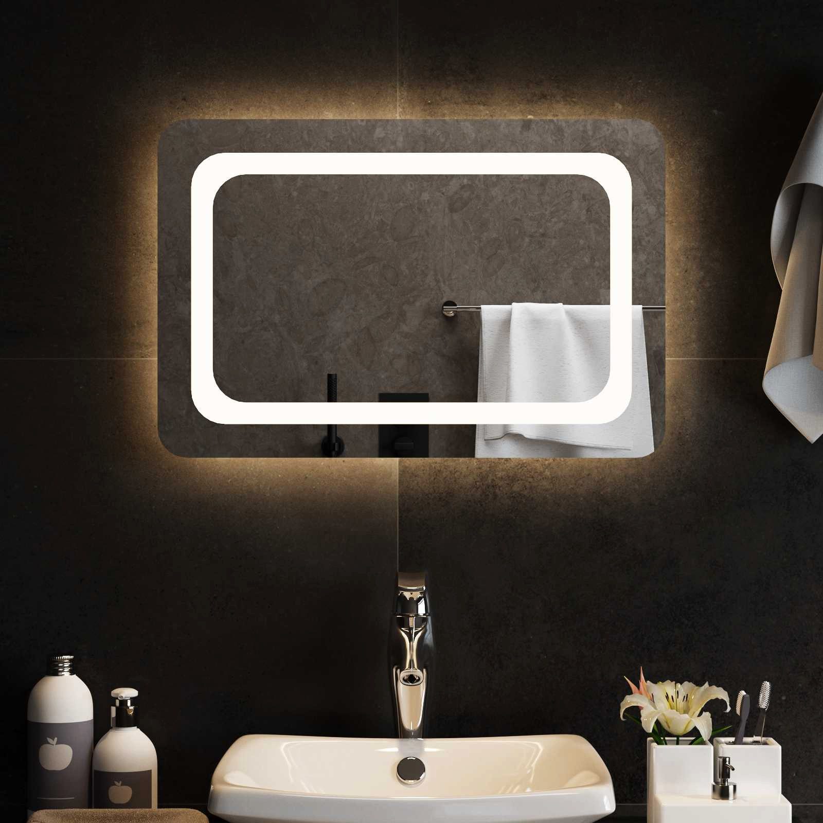 vidaXL Duschablage LED-Badezimmerspiegel Transparent 60 x 40 cm Gehärtetes Glas, 1-tlg.
