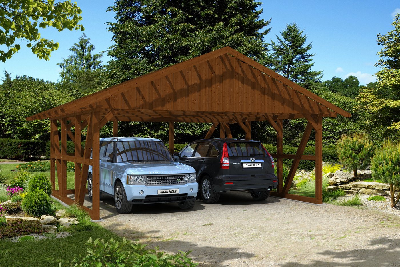 Thumbnail - Skanholz Doppelcarport Schwarzwald, BxT: 684x600 cm, 220 cm Einfahrtshöhe, mit Dachlattung