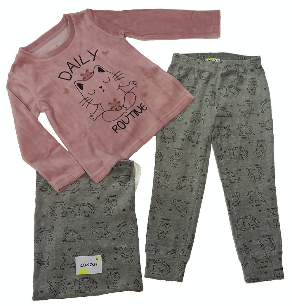 tlg) pink Schlafanzug Mädchen Pyjama Katzenyoga Losan Samt grau (3 light lang LOSAN Pyjama