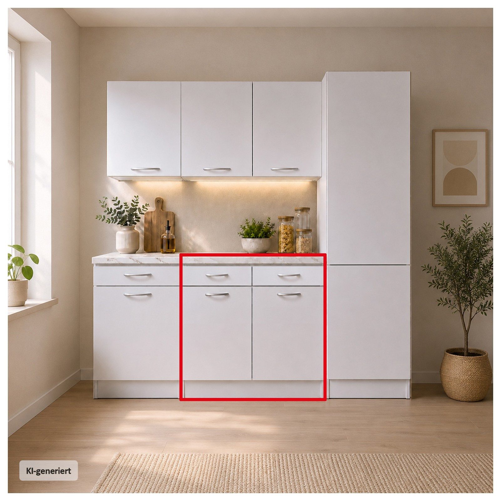 HTI-Living Unterschrank Küchenunterschrank Jenna Weiß 80 cm mit 2 Schubladen (1 Stück, 1-St., 1 Küchenunterschrank) Modular erweiterbar, modernes Design, Arbeitsplatte Marmoroptik