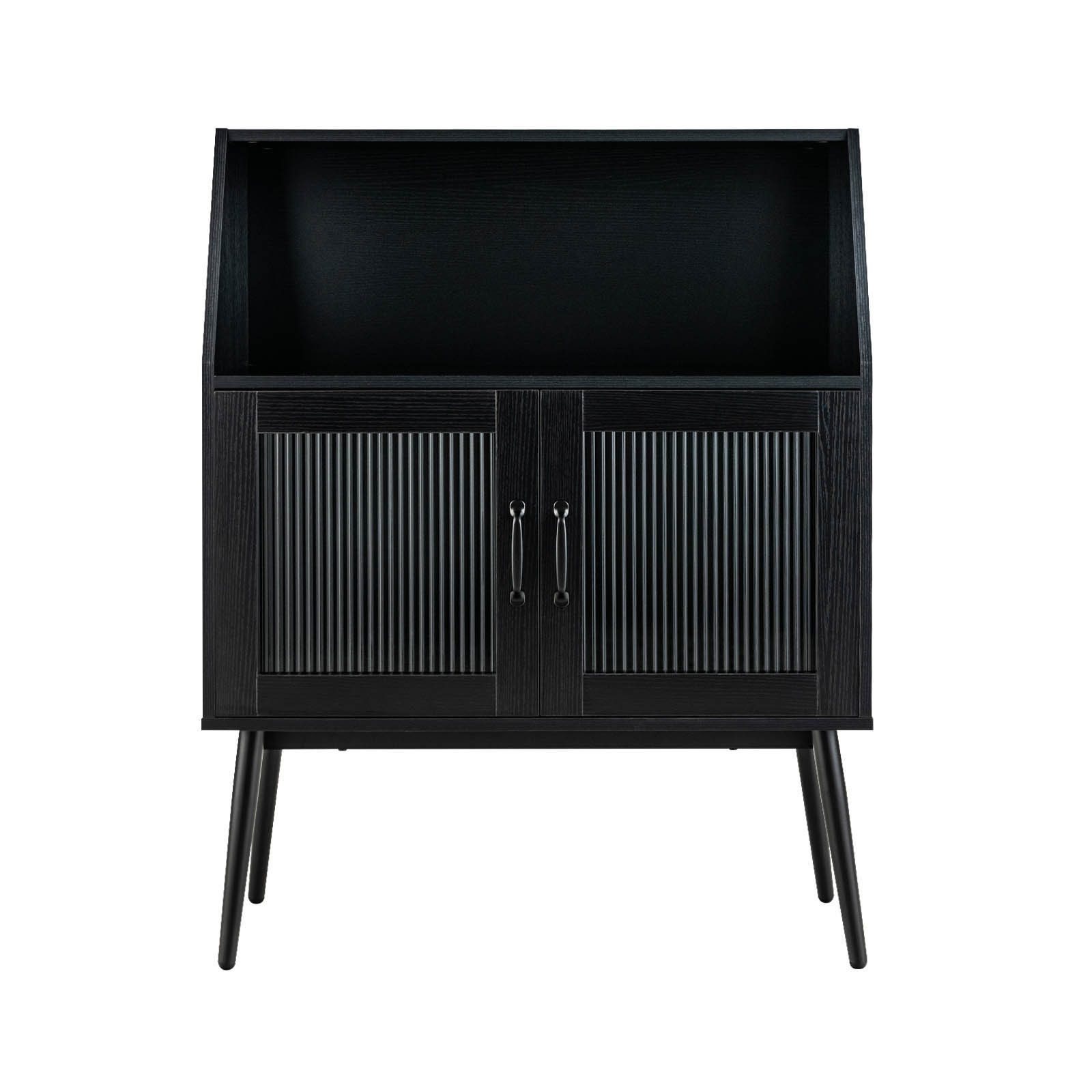 COSTWAY Küchenbuffet Küchenschrank mit Glastüren & Fach, schwarz, 80x40x101cm