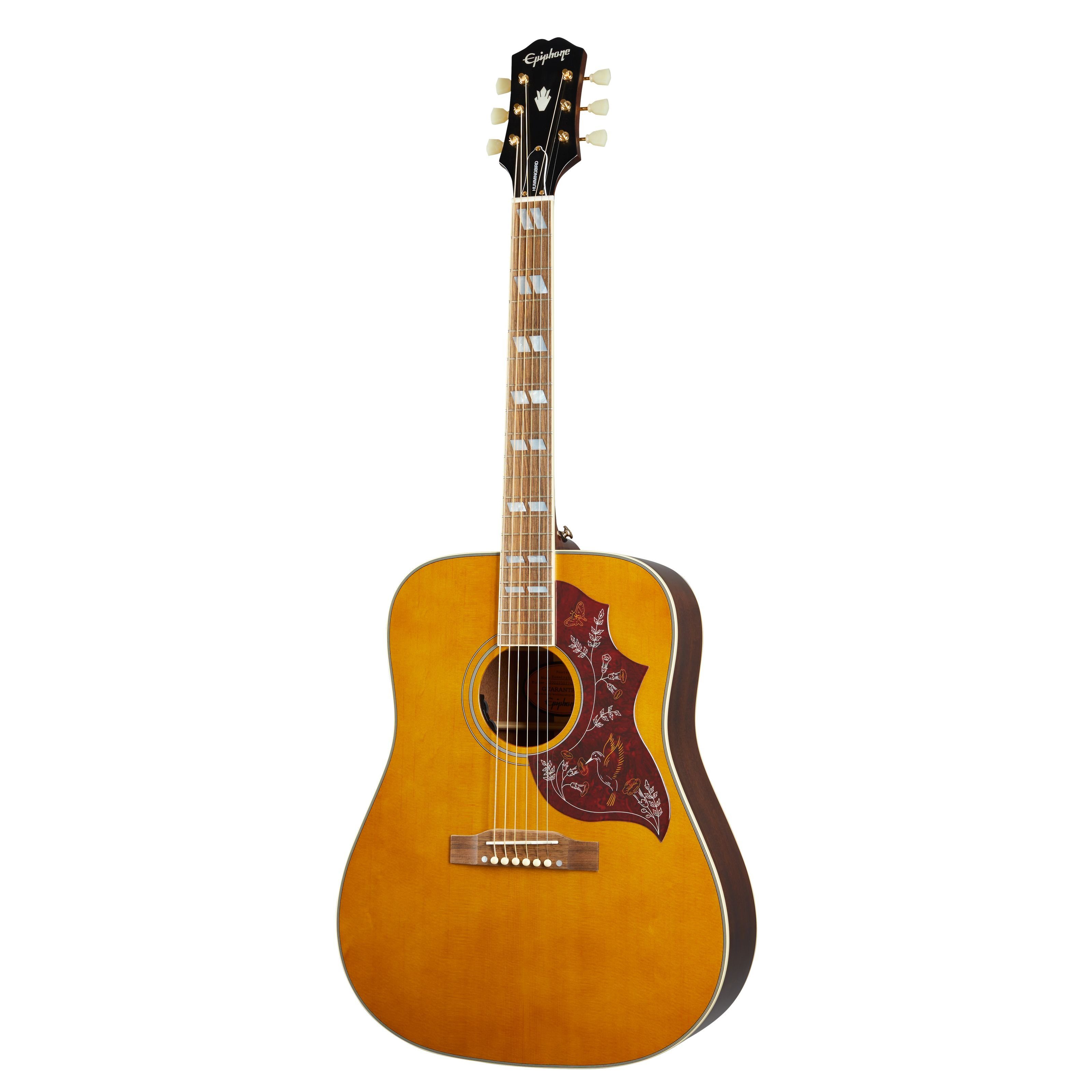 Epiphone Westerngitarre, Westerngitarren, Dreadnought Gitarren, Inspired by Gibson Hummingbird Aged Antique Natural - Westerngitarre