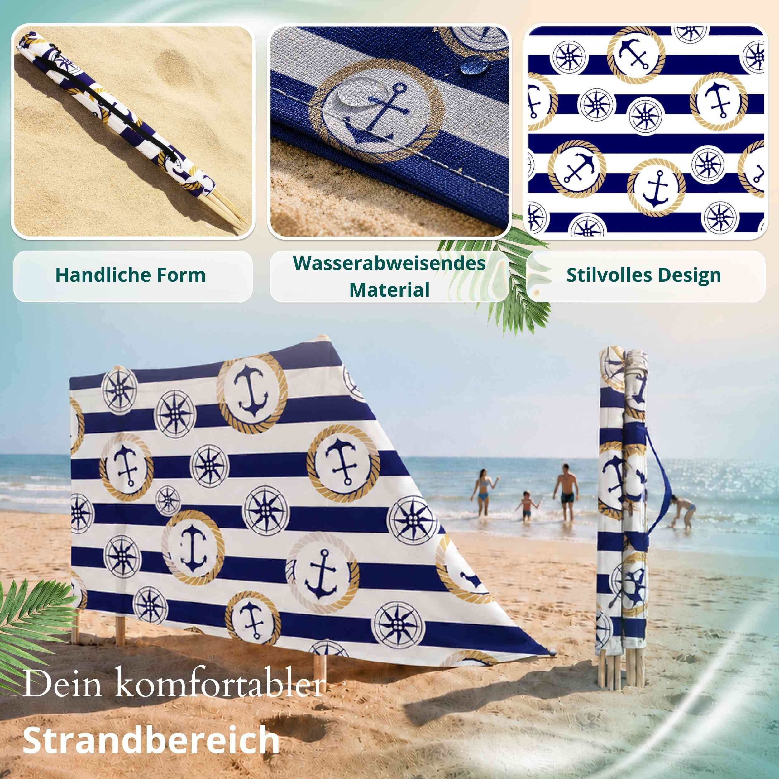 Lantigo Windschutz Sichtschutz Sonnenschutz Strandparavent aus Mikrofaser – portabel, (Anker im Kreis, Länge: 4 m), - Faltbarer Sonnenschutz für Strand, Camping – Bild 3 von 5