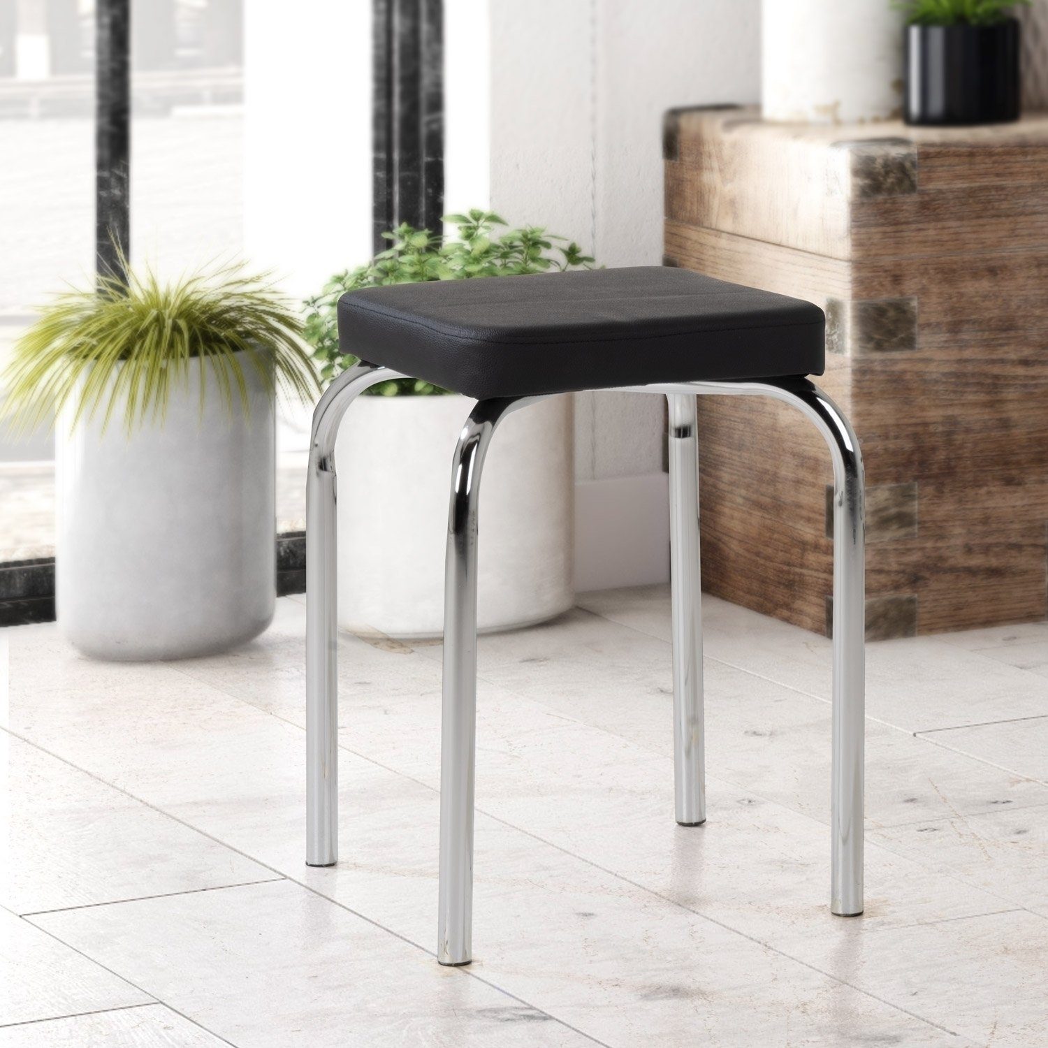 HAKU Sitzhocker Stapelhocker PIK, 4er Set, Schwarz, Kunstleder, stapelbar günstig online kaufen