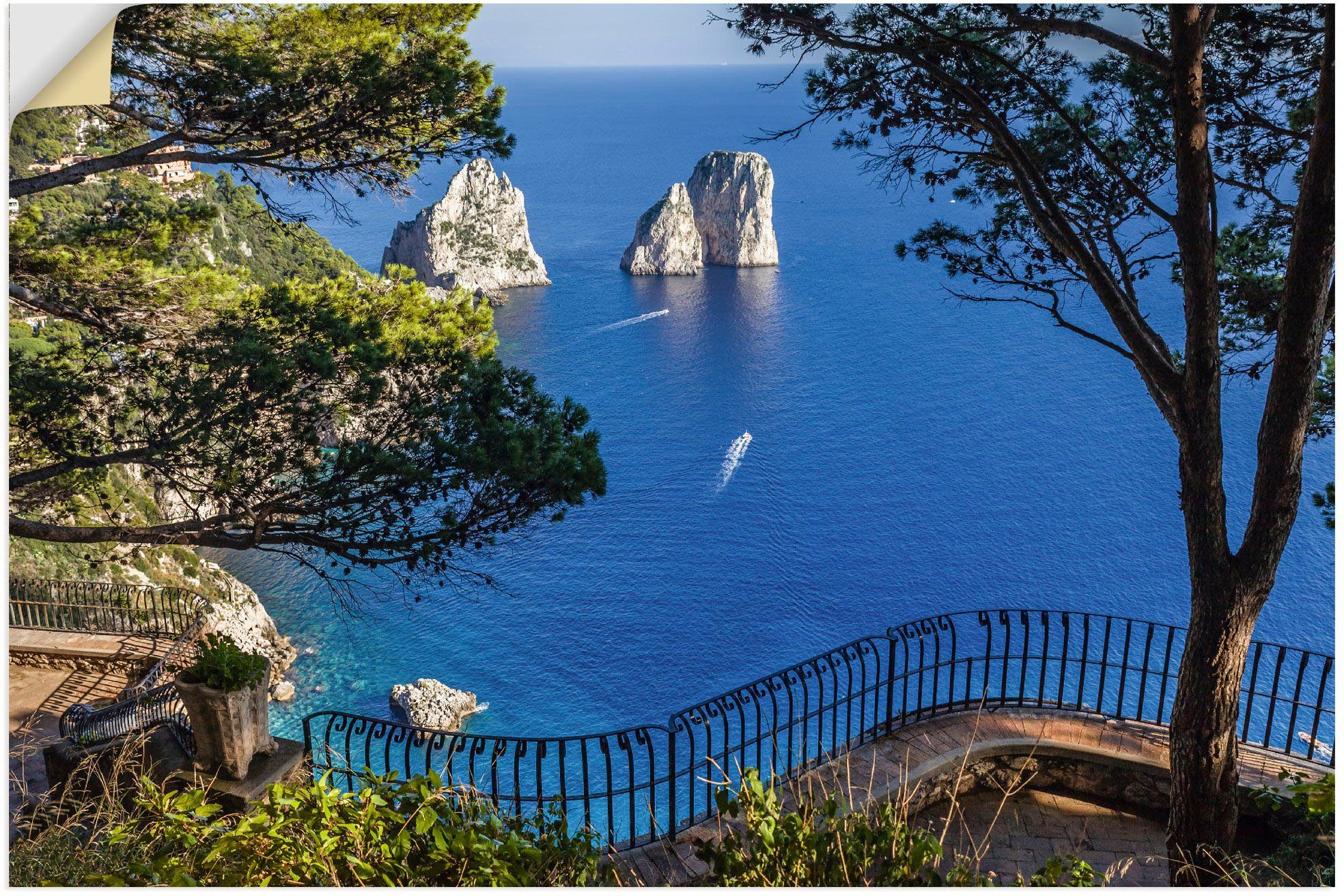 Meer als Capri, Alubild, Faraglione-Felsen (1 St), Italien, Wandaufkleber Leinwandbild, Wandbild auf oder in Bilder versch. Größen Artland Poster