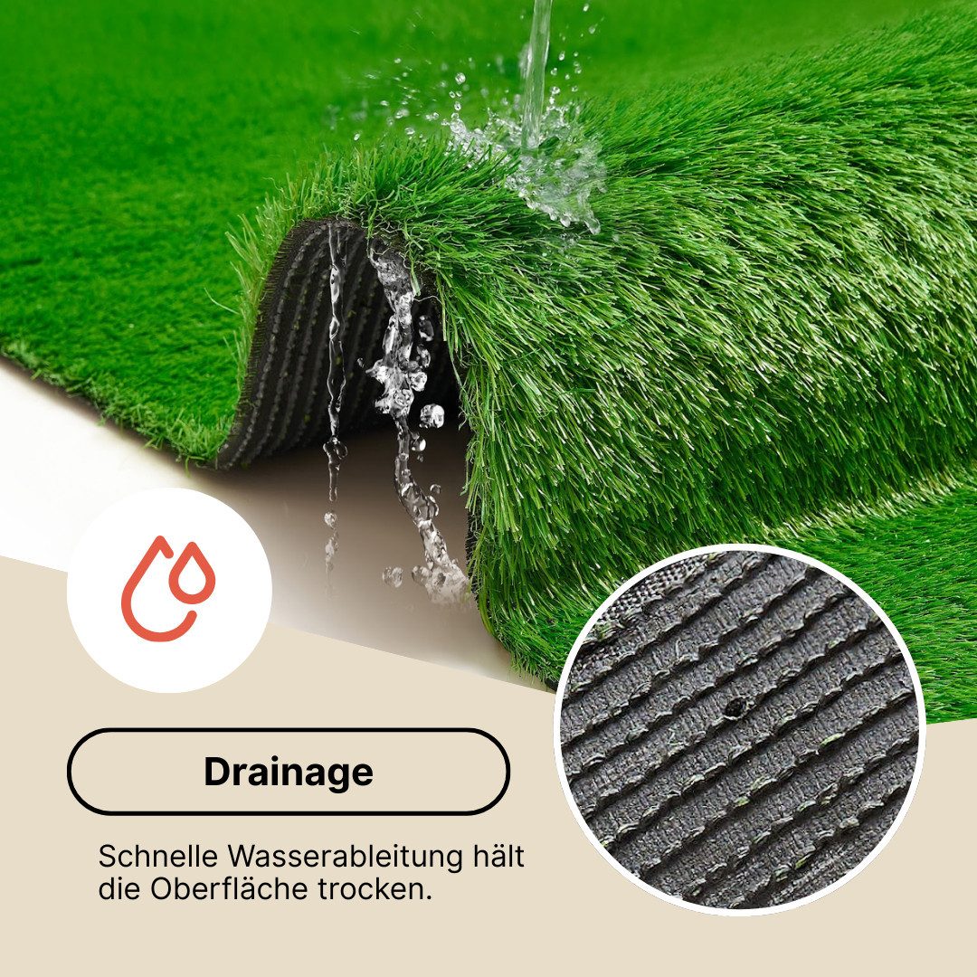 Tapiso Kunstrasen Natural Deluxe, rechteckig, Höhe: 40 mm, UV-beständig & wetterfest – ideal für Balkon, Terrasse und Garten – Bild 5 von 5