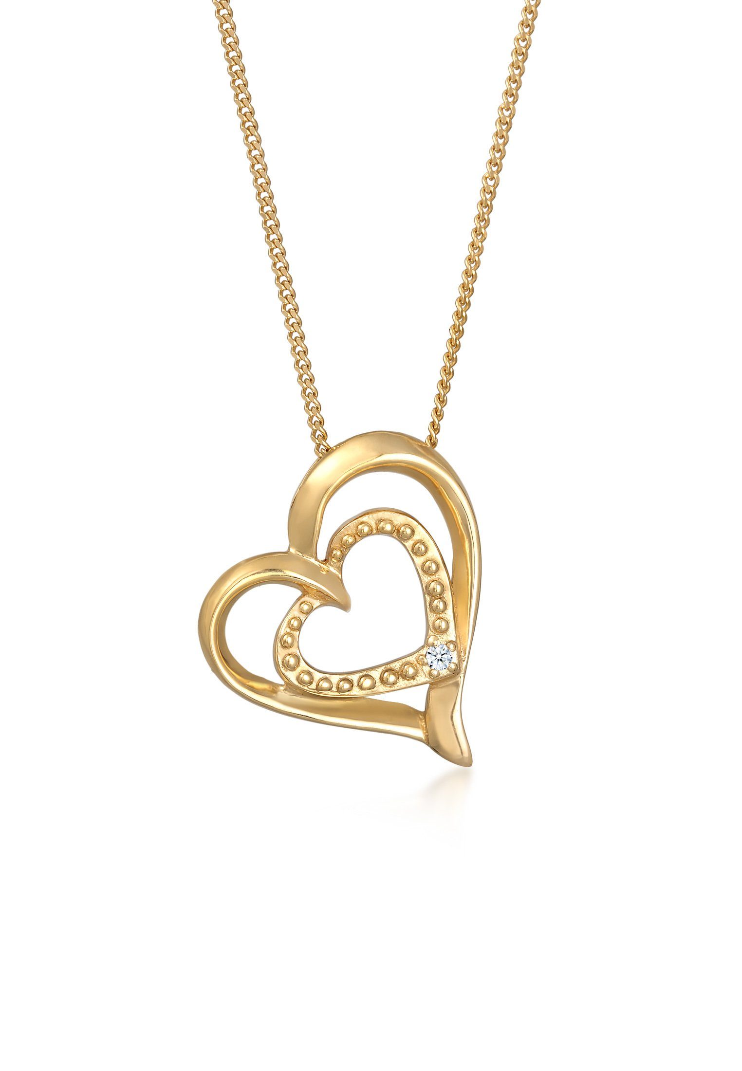 Elli DIAMONDS Kette mit Anhänger Herz Liebesbeweis Diamant (0.015 ct) Silber, Herz Gold
