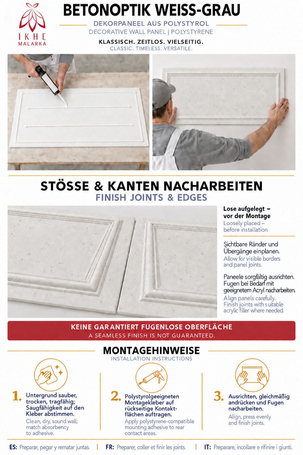IKHEMalarka 3D Wandpaneel Betonoptik Marmor Ziegel aus Polystyrol Styropor XPS, BxL: 50,00x100,00 cm, 0,50 qm, (1 Stück, 0,5m) Deckenpaneelen - 3mm dick - 100x5 – Bild 4 von 5