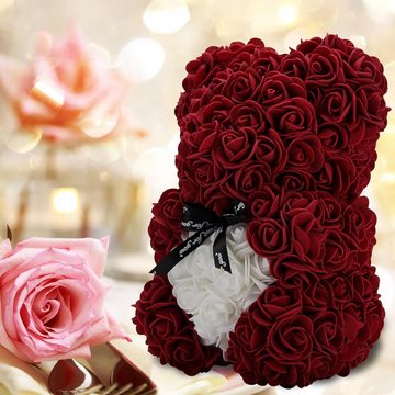 Kunstpflanze Rosenbär Rosen Teddybär Rot, Valentinstag Teddy Bär für Frauen Ewige Rose Teddy, Ewige Rose mit Herz für Sie, Frauen, Frau, JUNG, Geschenk für Frauen, Konservierte Blume, Rosenbox Geburtstagsgeschenk