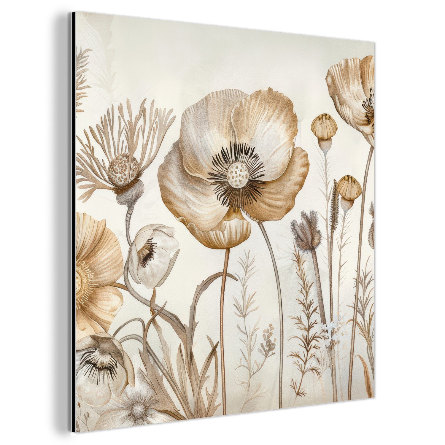 MuchoWow Metallbild Blumen - Beige - günstig online kaufen