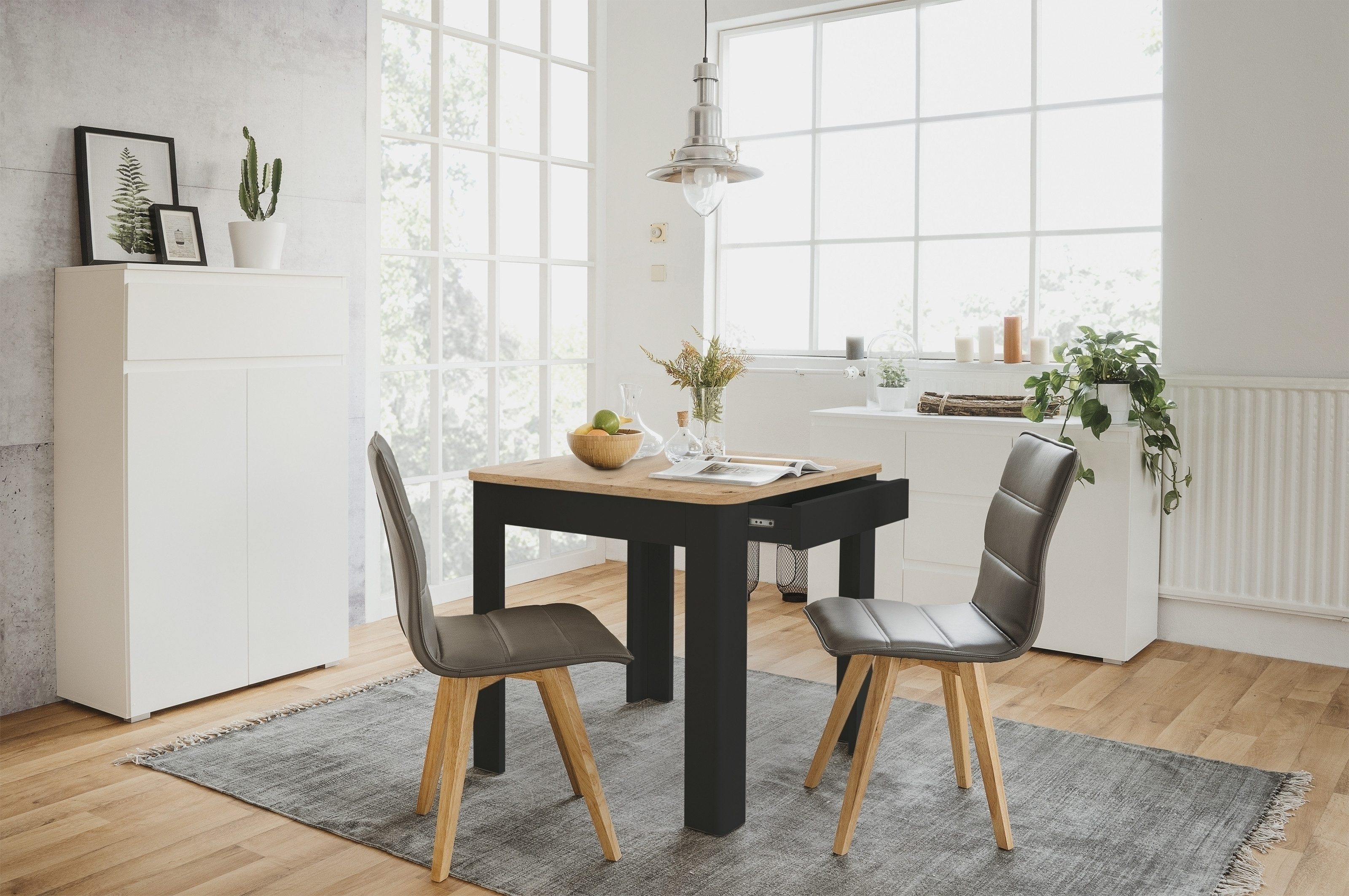 freiraum Esstisch Oslo, mit Schublade, Artisan Oak Dekor / Schwarz - 80x77x günstig online kaufen