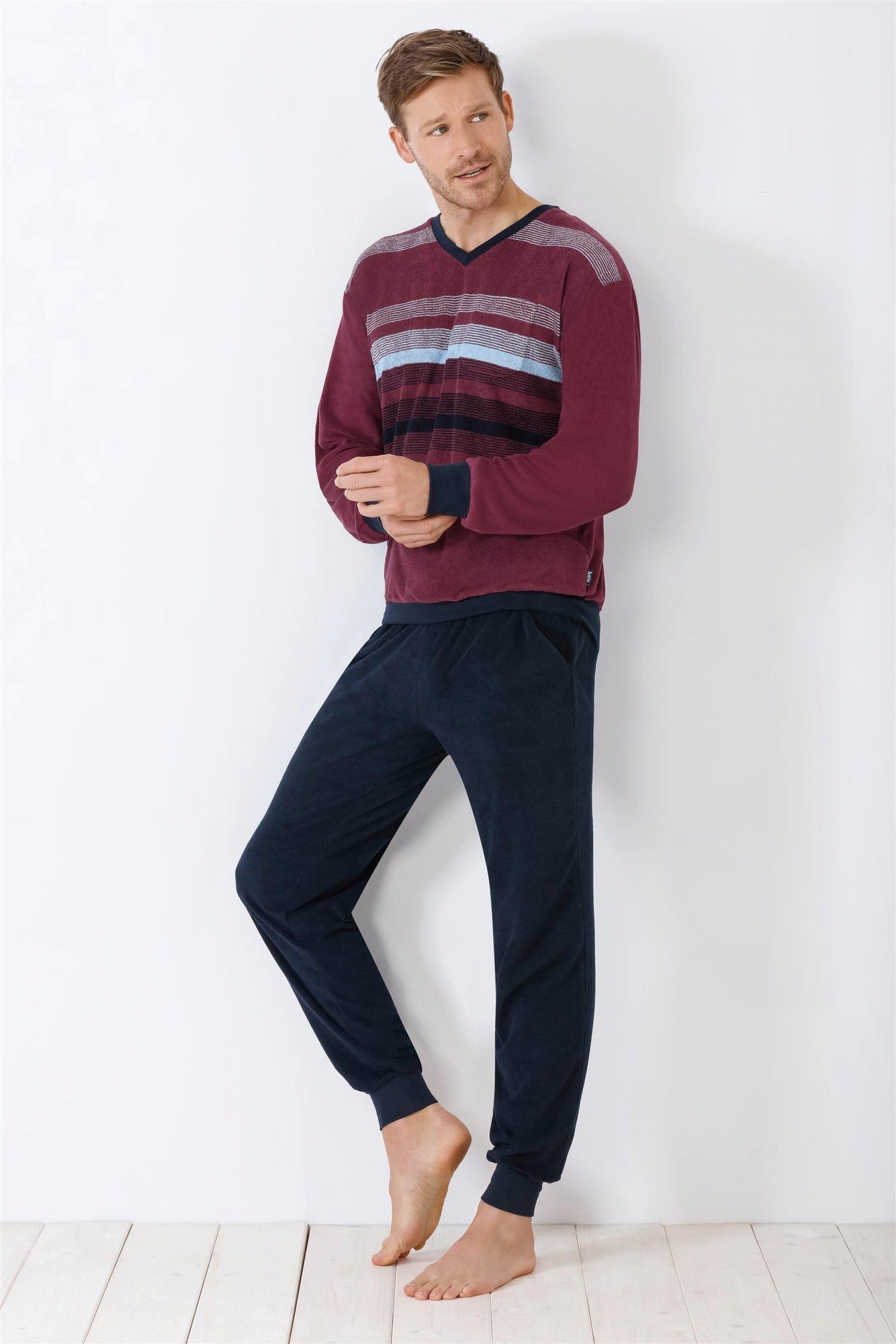 Hajo Schlafanzug Herren Schlafanzug mit Bündchen Klima-Frottee